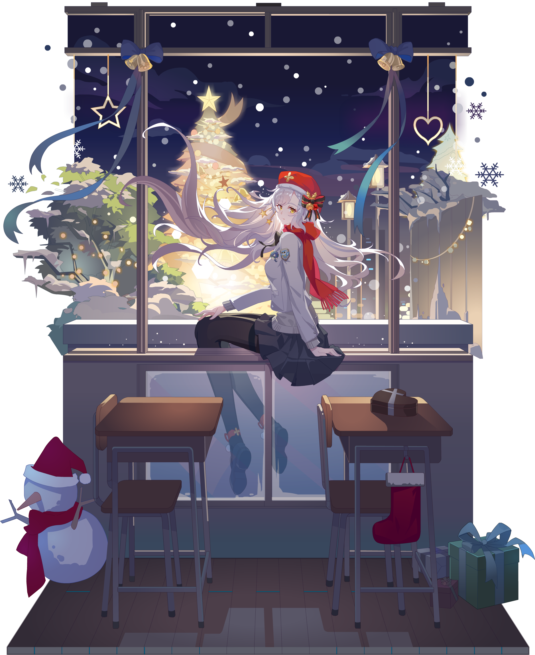Girl in school uniform with Christmas decorations HD Phone Wallpaper