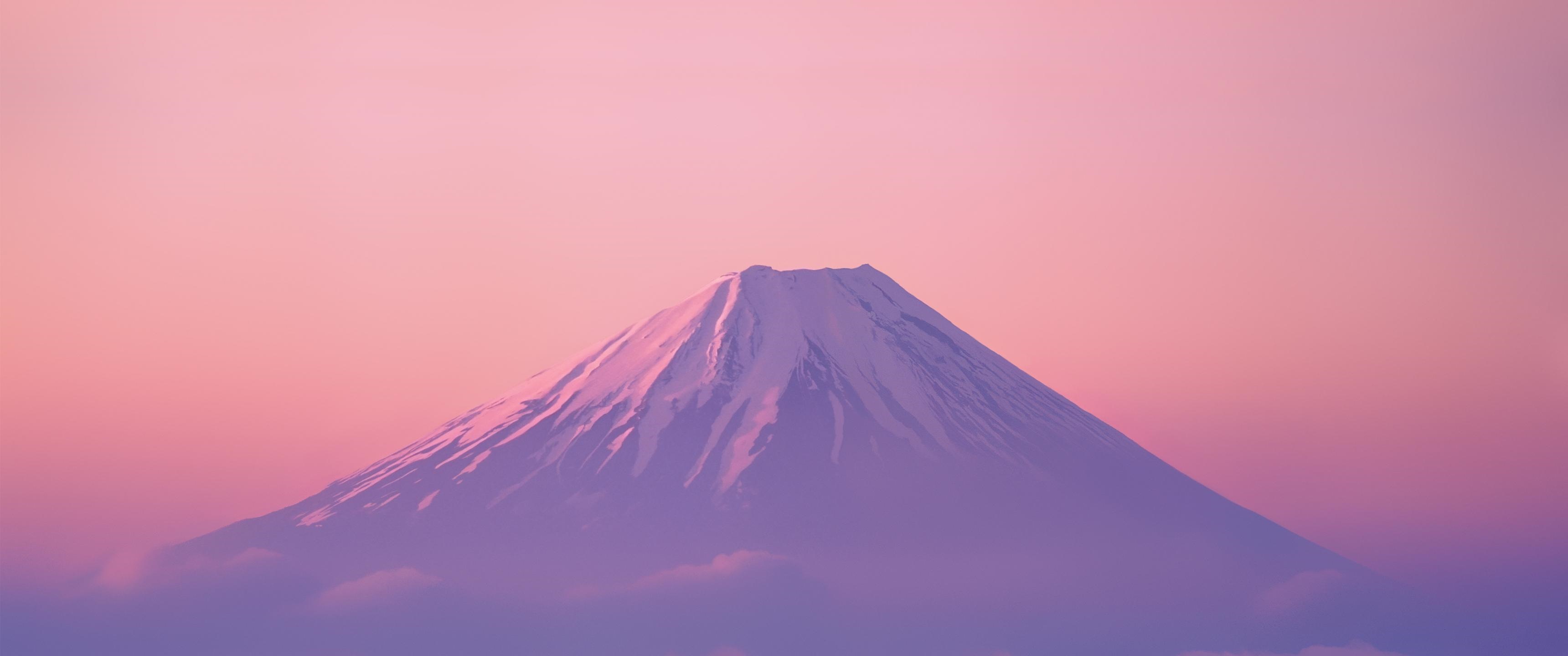 Mount Fuji at sunrise with pink sky HD Wallpaper