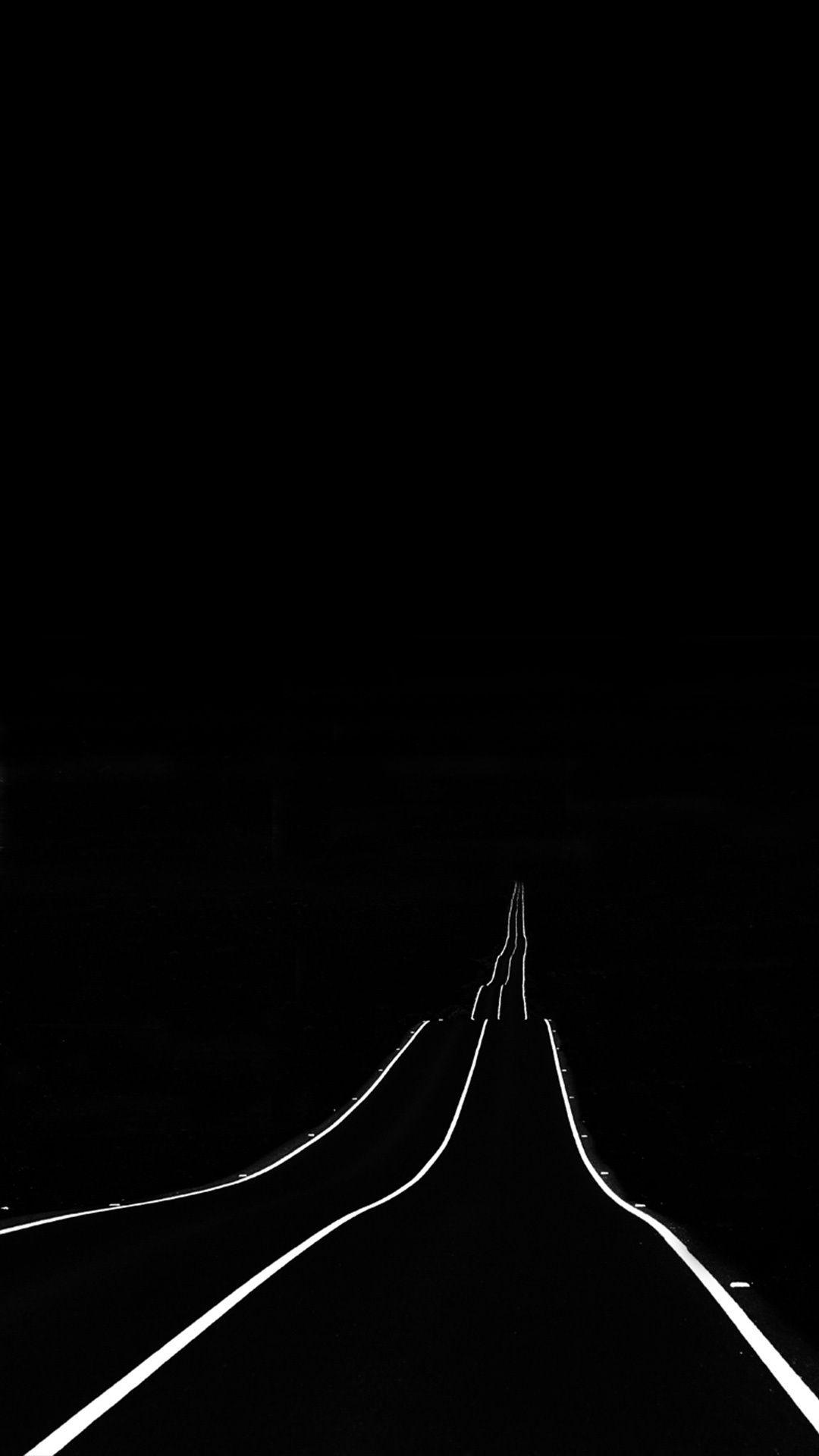 Minimalist night road with white lines HD Phone Wallpaper