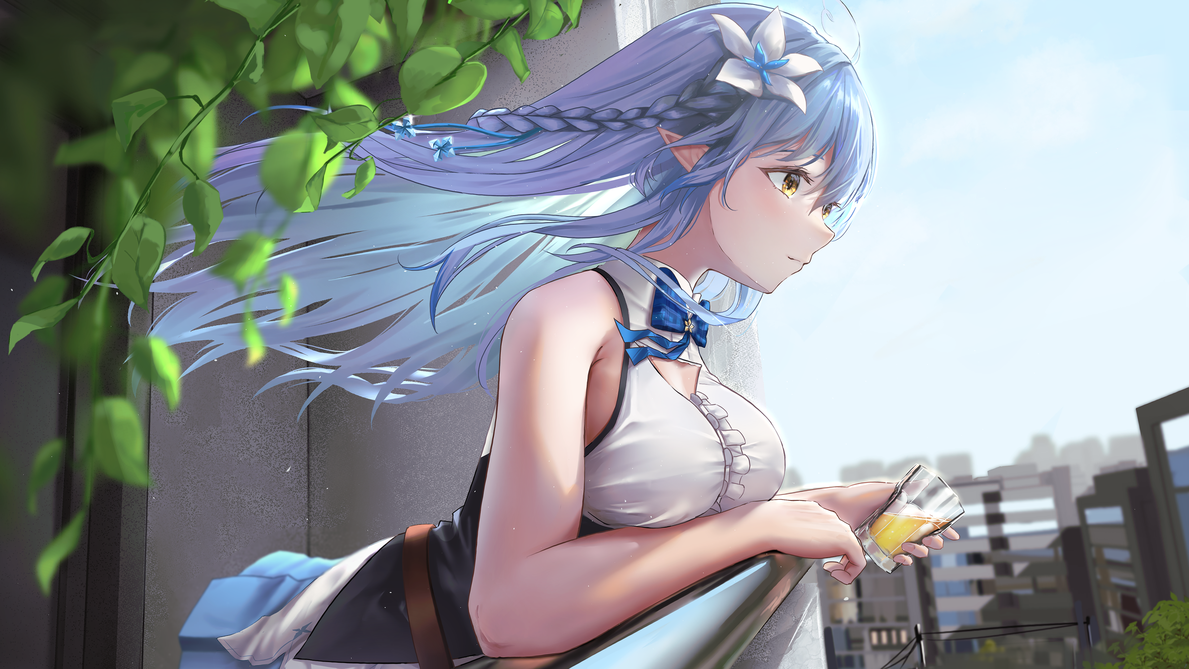 4K Yukihana Lamy with blue hair and yellow eyes HD Wallpaper