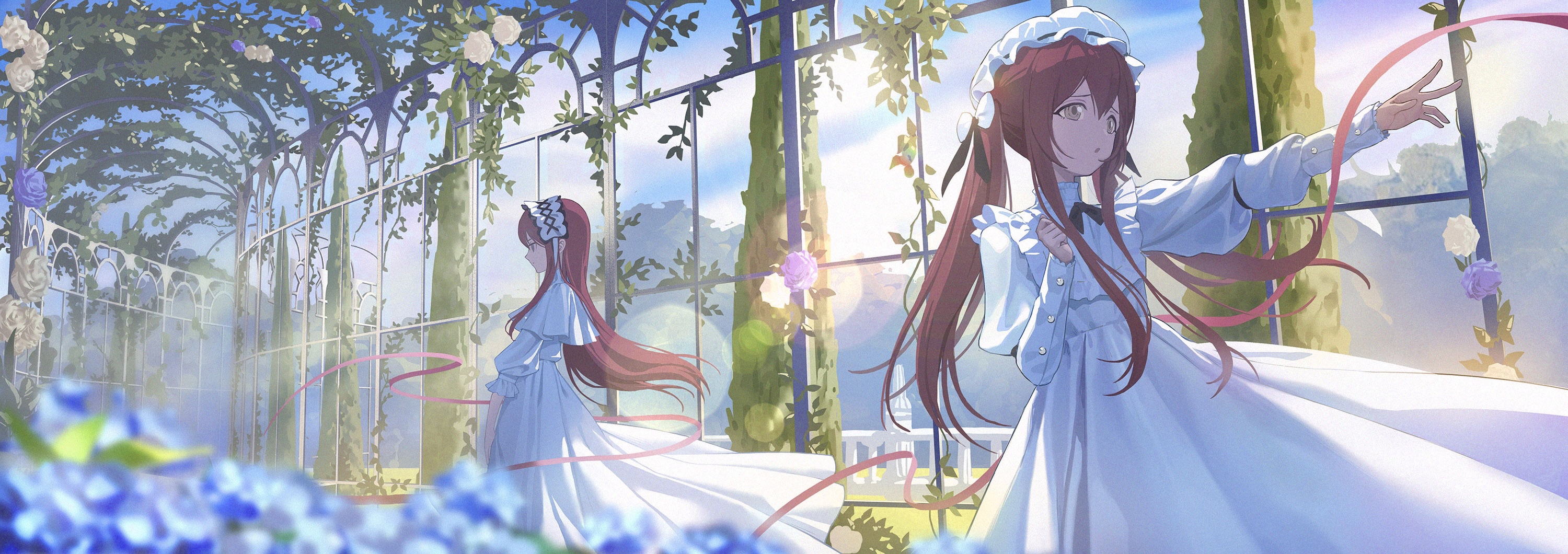 Oosaki Tenka and Oosaki Amana in a garden HD Wallpaper