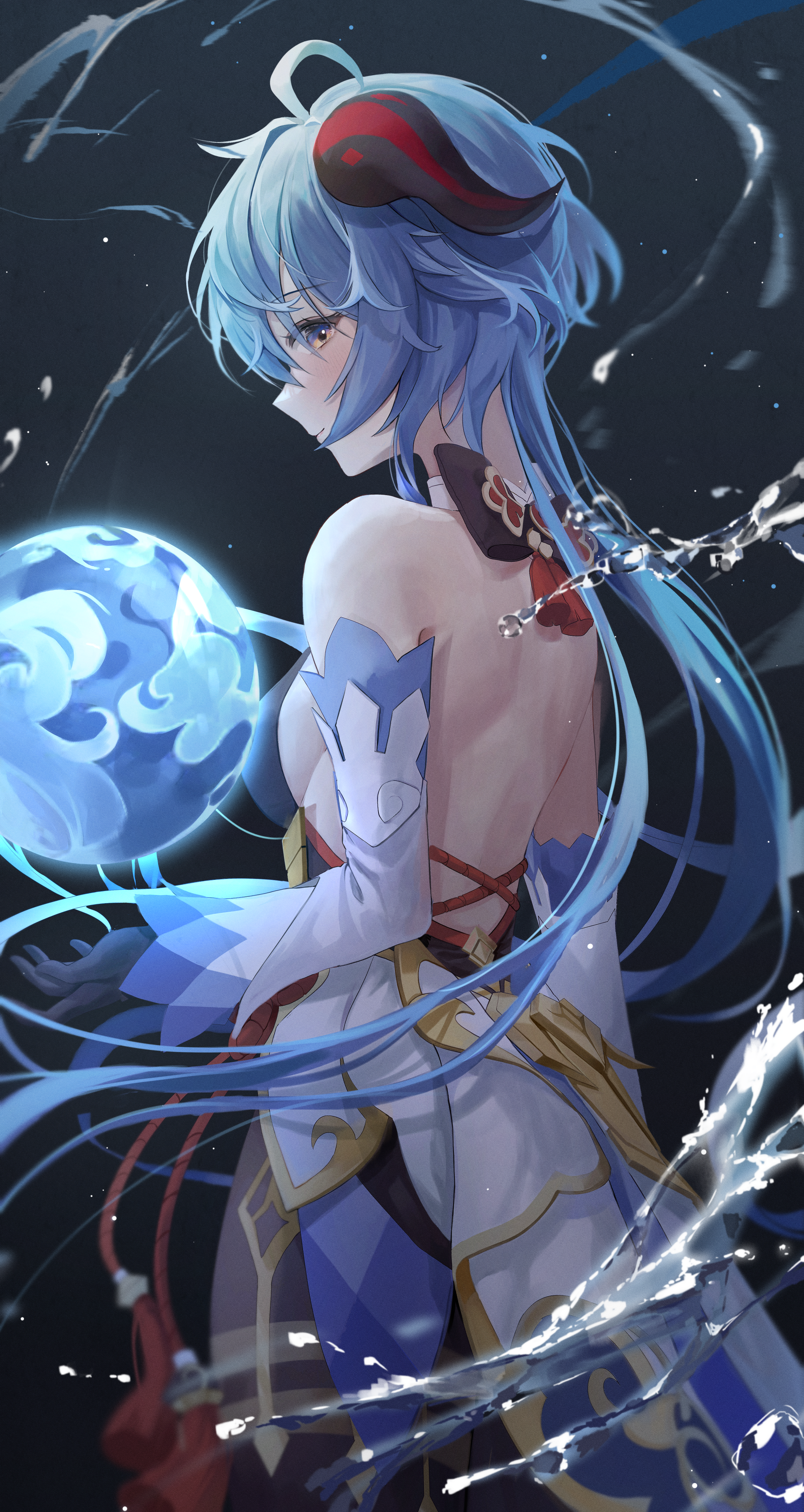 Ganyu from Genshin Impact with blue hair and horns HD Phone Wallpaper