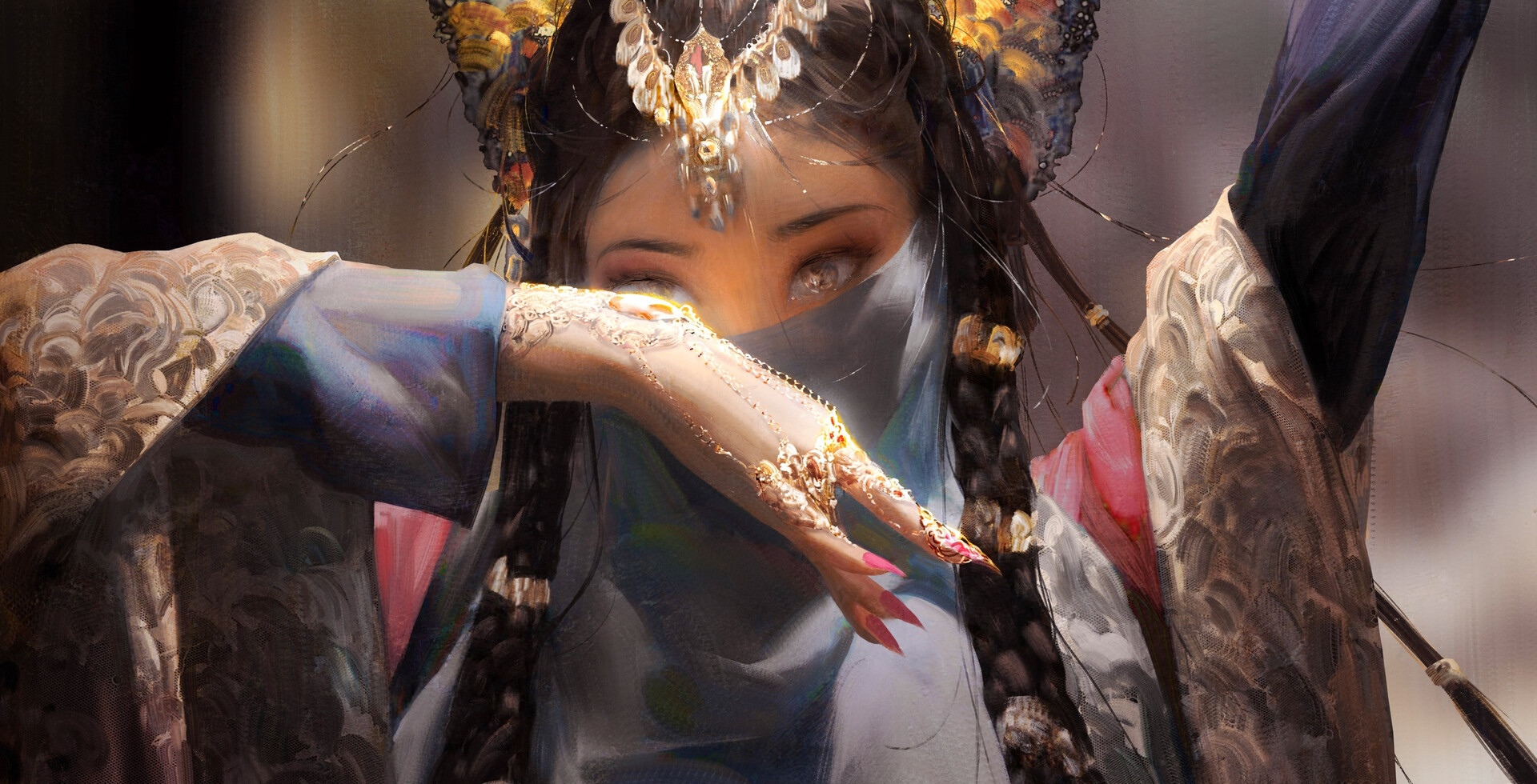 Fantasy girl with braids and veil HD Wallpaper