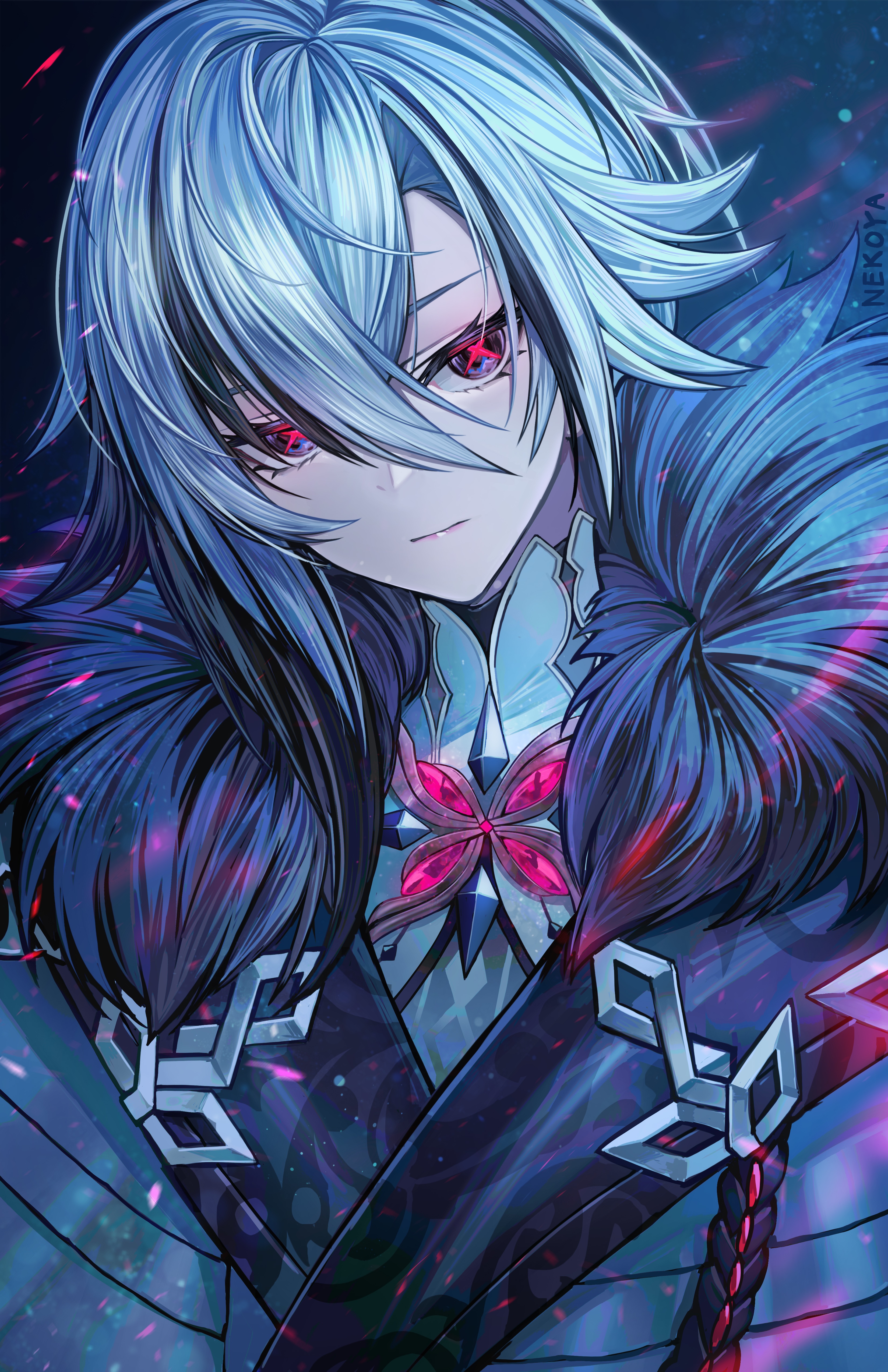 Arlecchino from Genshin Impact with cyan hair HD Phone Wallpaper