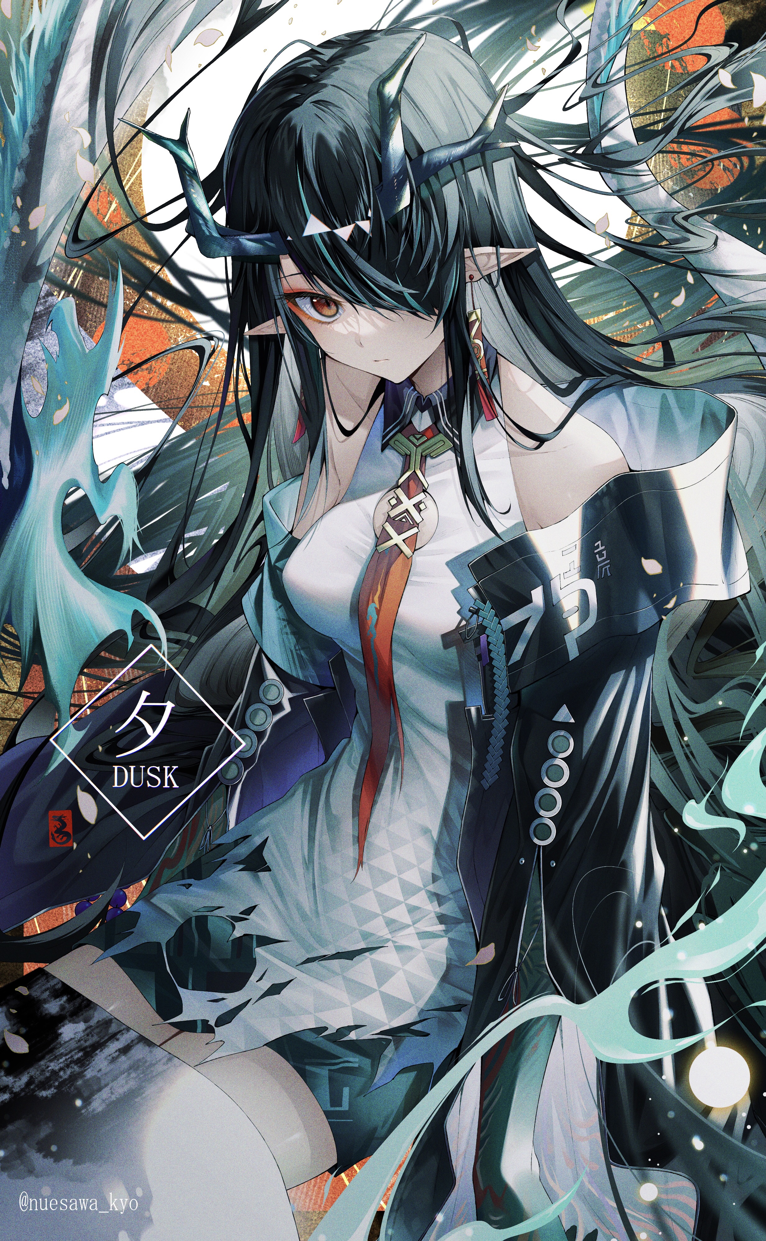 Arknights Dusk with horns and pointy ears HD Phone Wallpaper