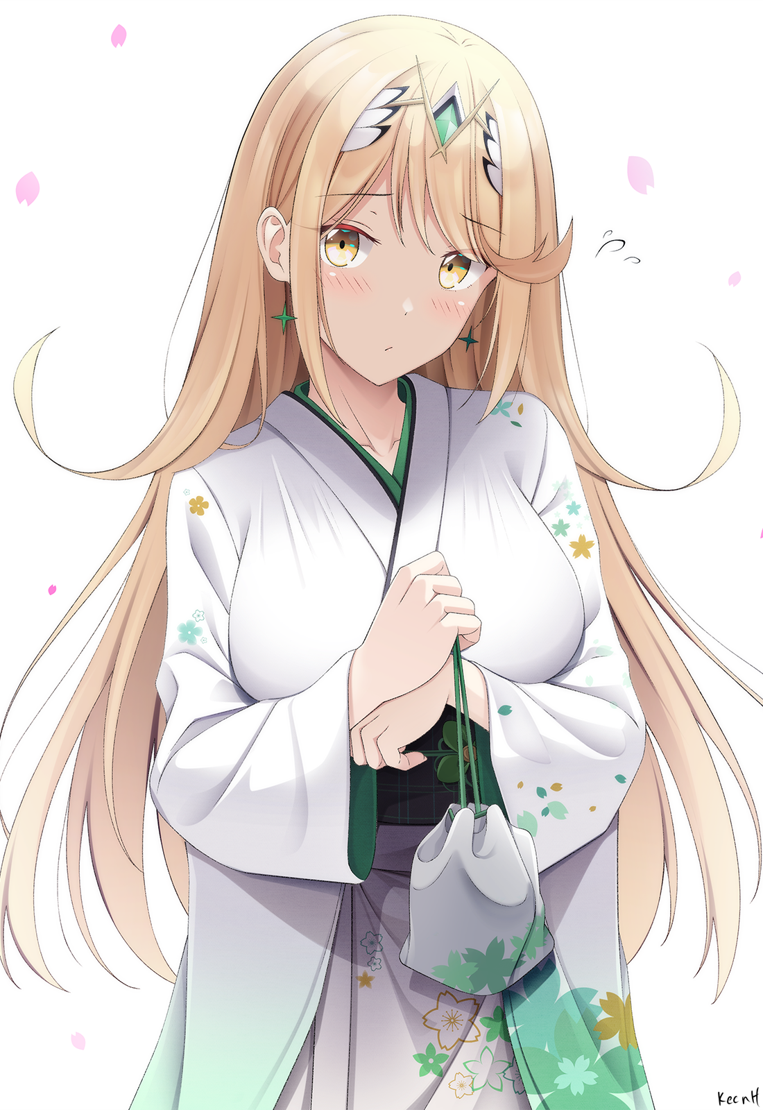 Mythra in a Kimono with Cherry Blossoms - Xenoblade Chronicles 2 Fan Art HD Phone Wallpaper