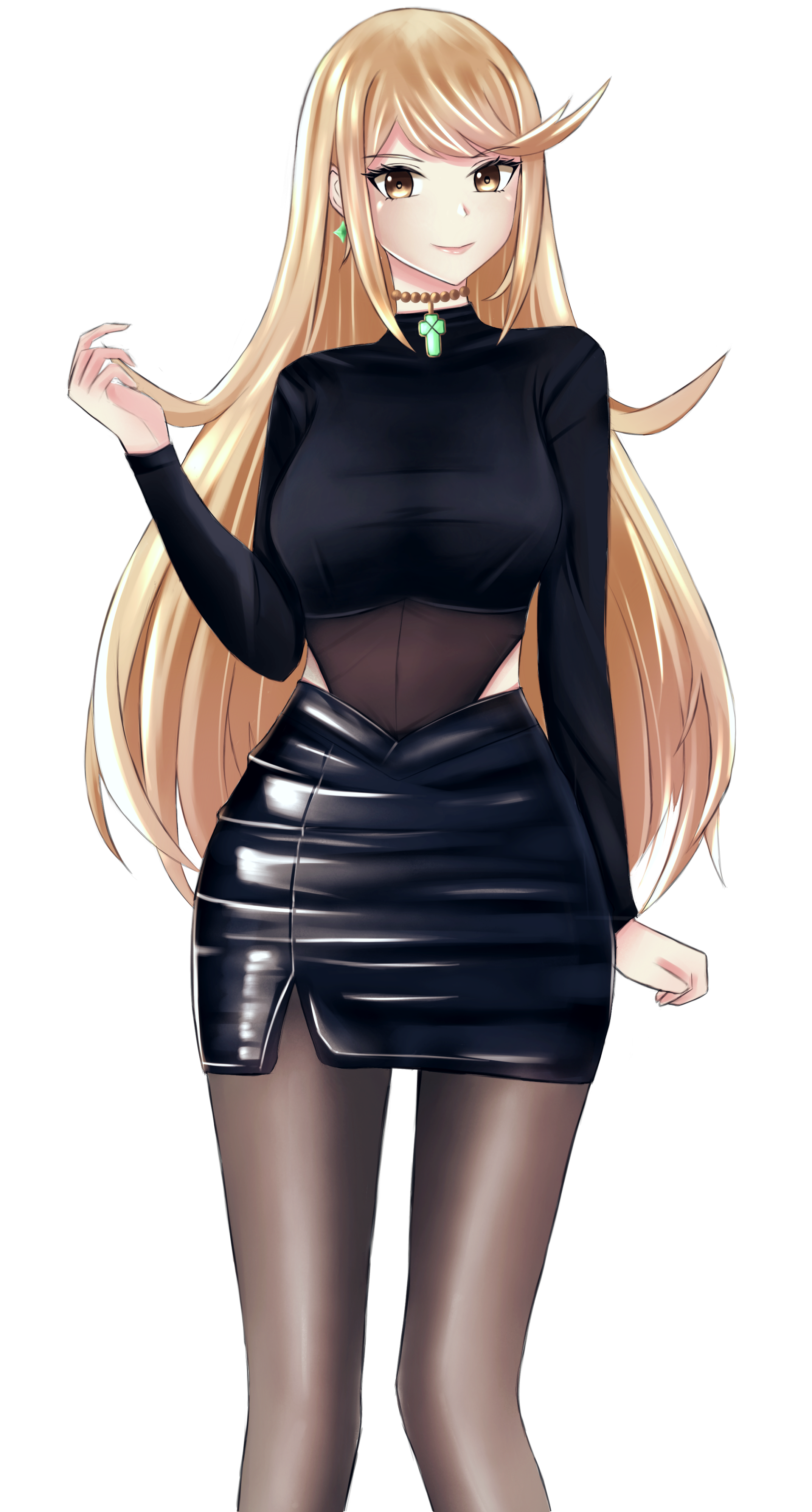 Mythra from Xenoblade Chronicles 2 in a black outfit HD Phone Wallpaper