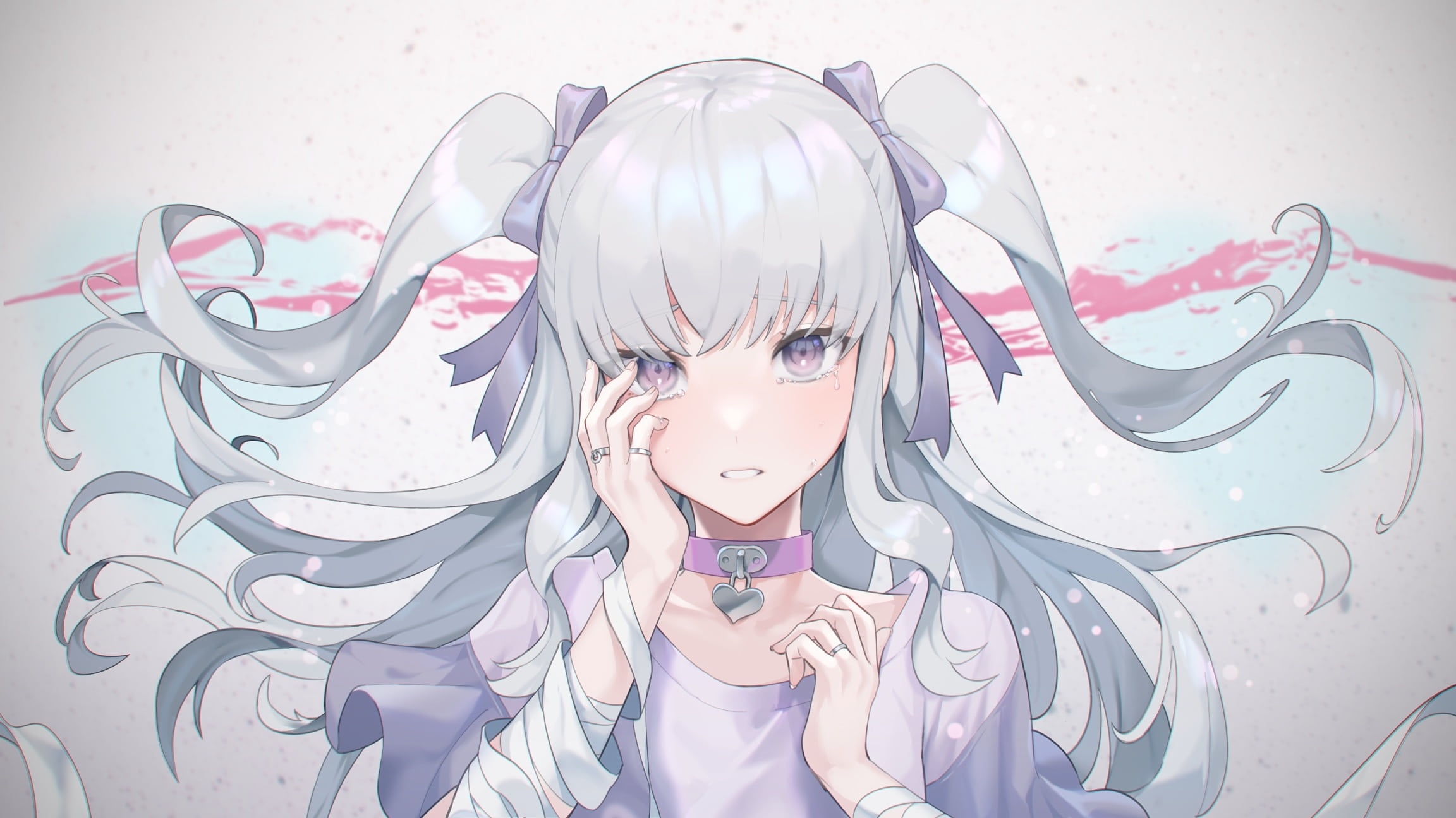 Anime girl with white hair and purple eyes HD Wallpaper