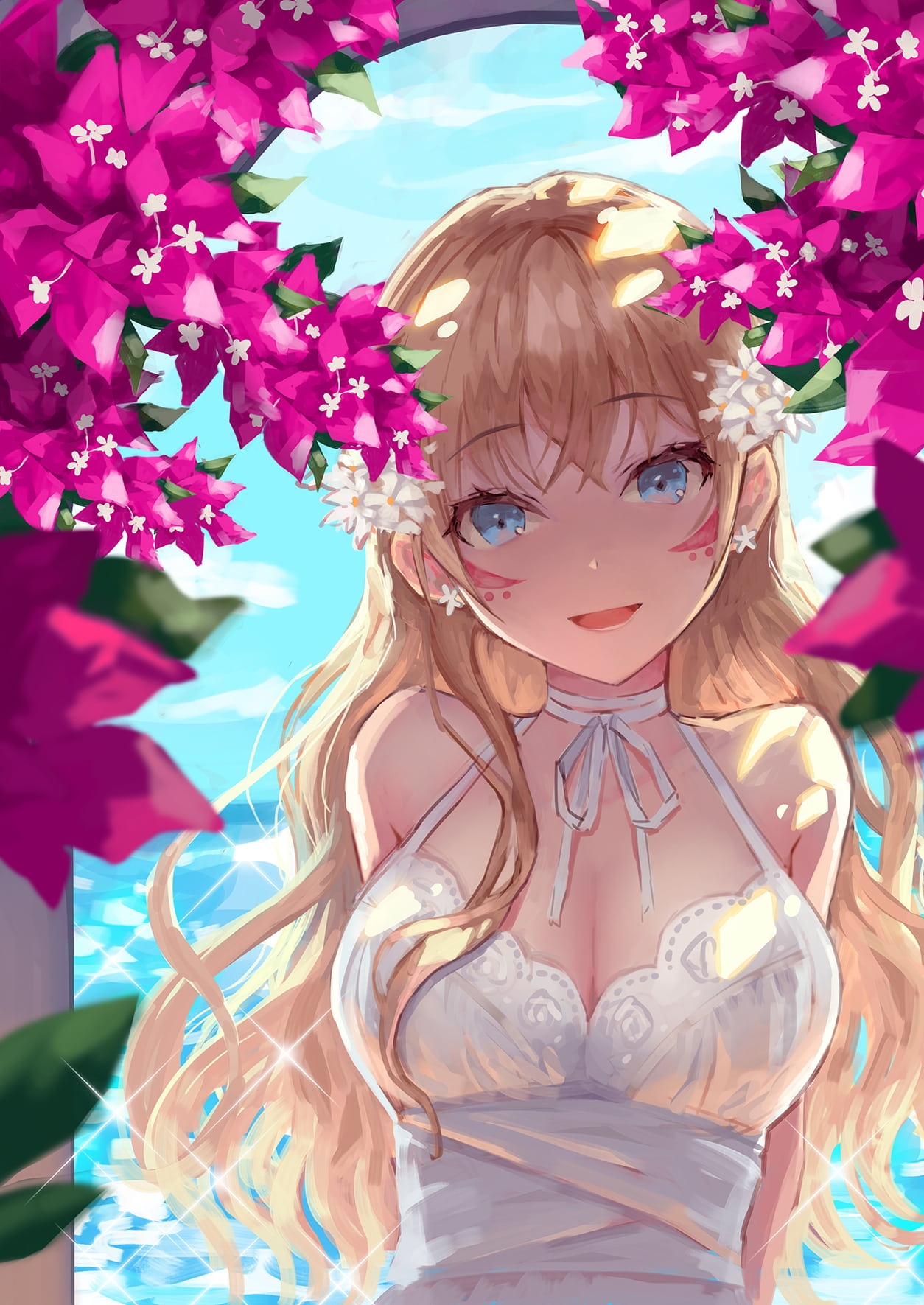 Anime girl with blonde hair and blue eyes HD Phone Wallpaper