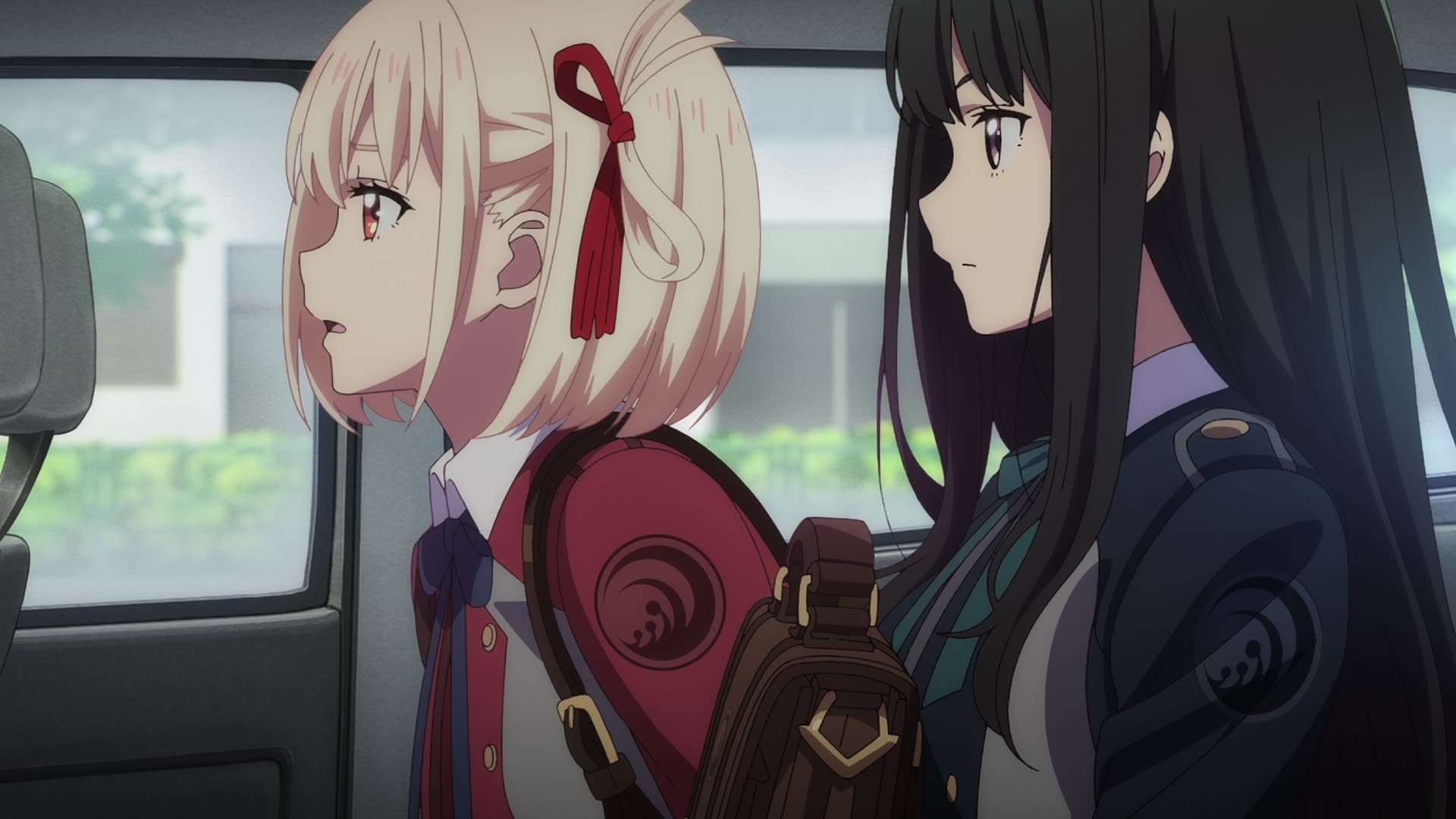 Lycoris Recoil: Chisato and Takina in a car HD Wallpaper