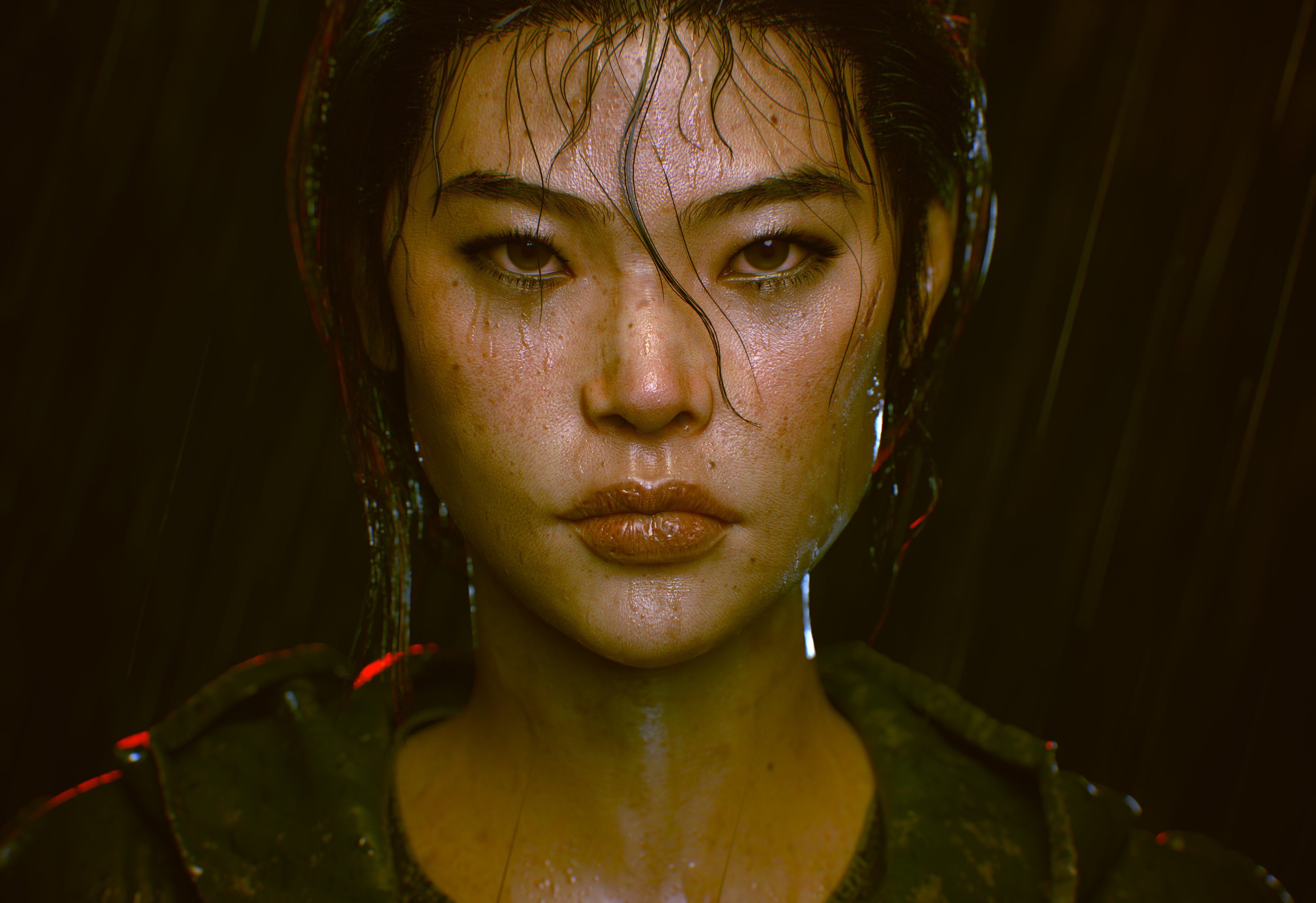 Woman with wet hair in the rain HD Wallpaper