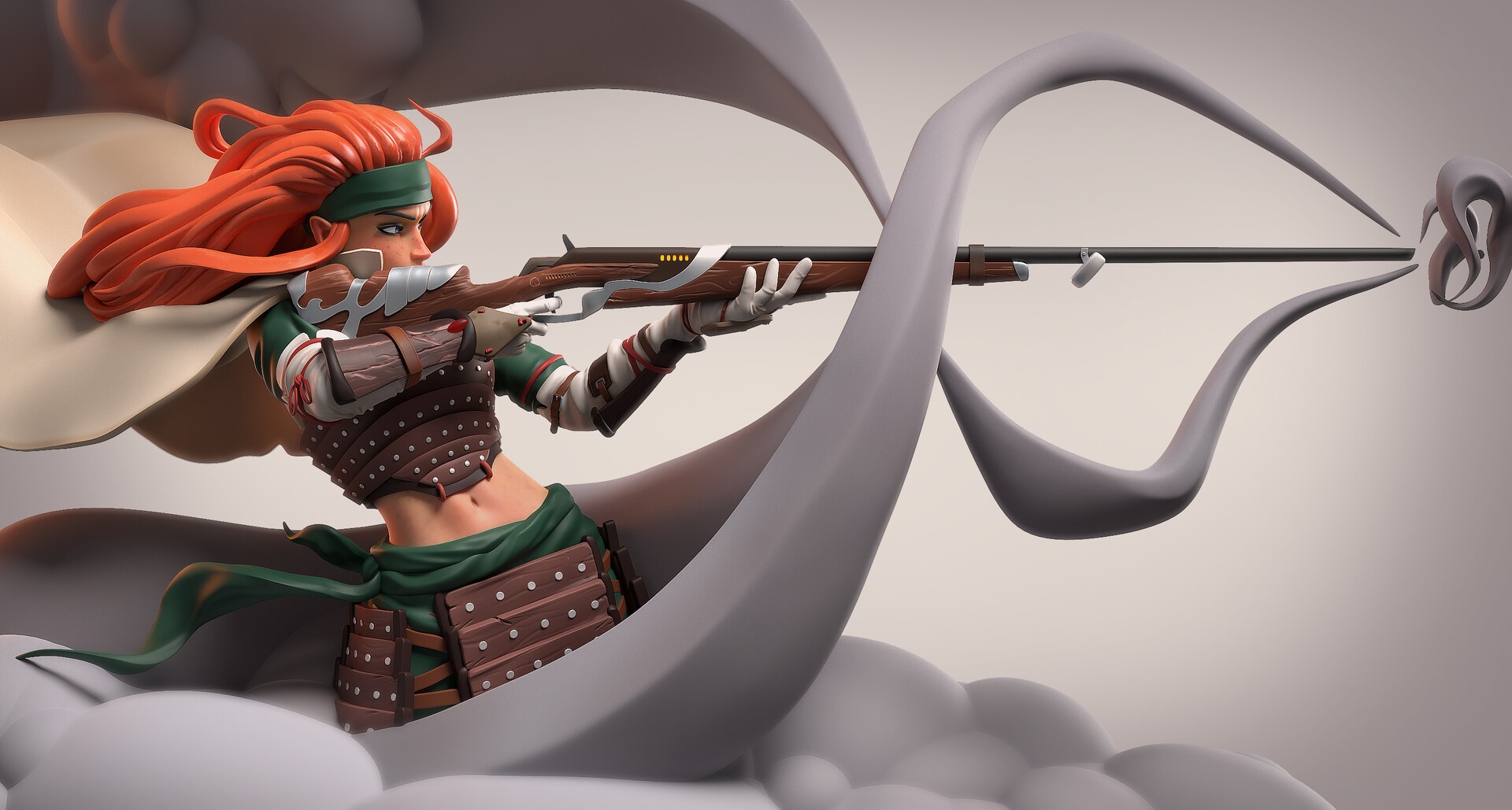 Fantasy girl with rifle and flowing cape HD Wallpaper