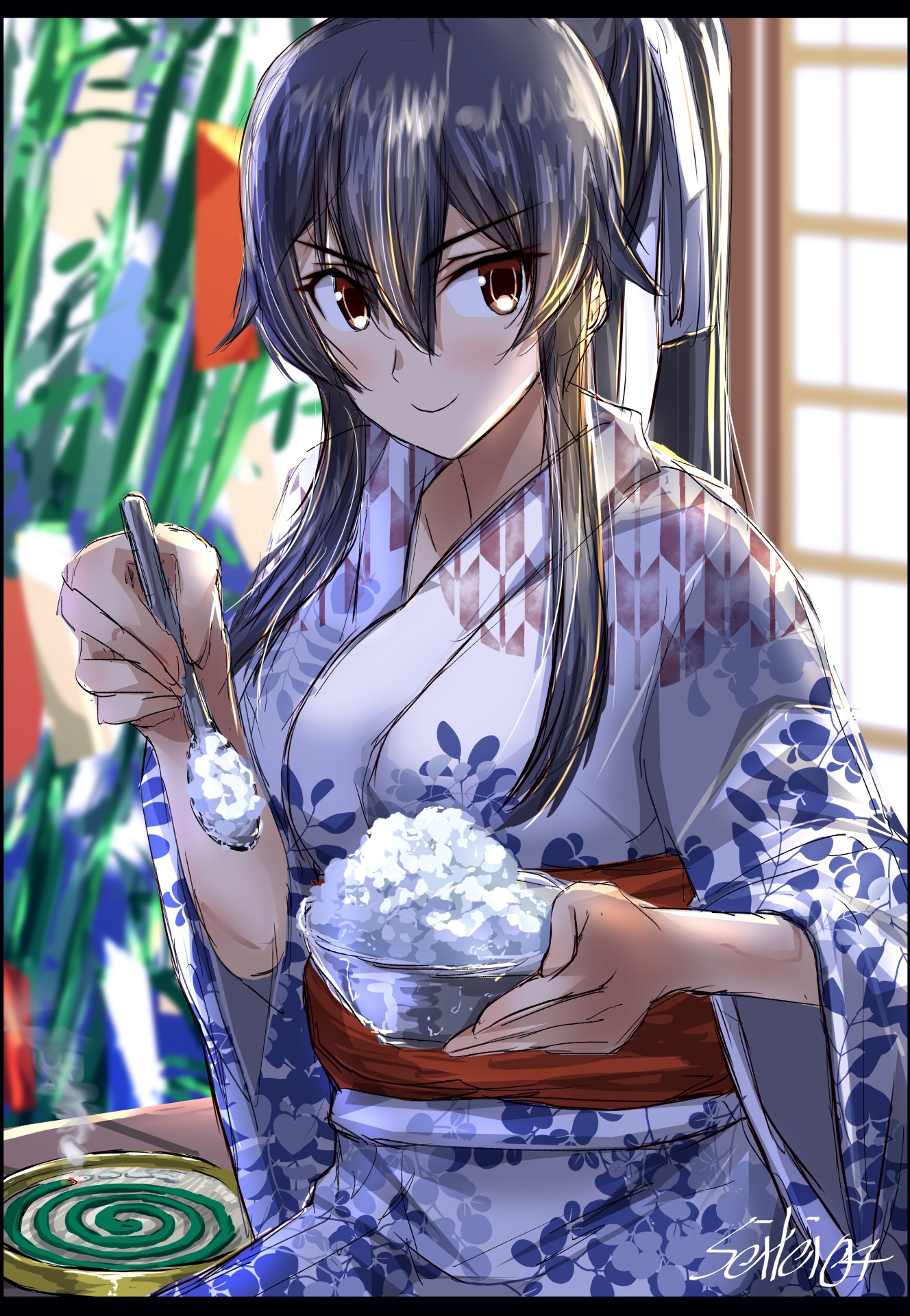Yahagi from Kantai Collection eating shaved ice HD Phone Wallpaper