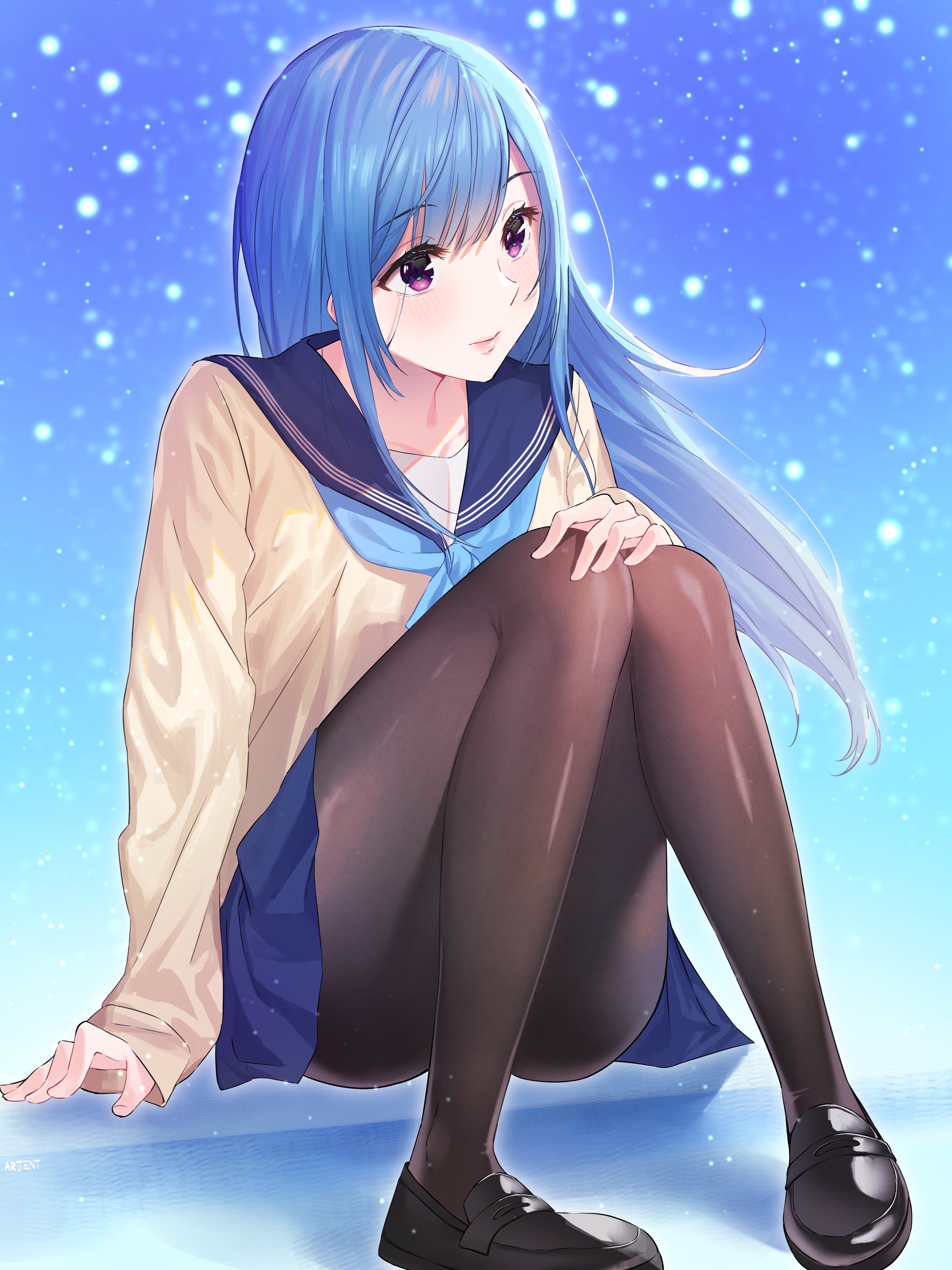 Anime girl with blue hair in a sailor uniform HD Phone Wallpaper