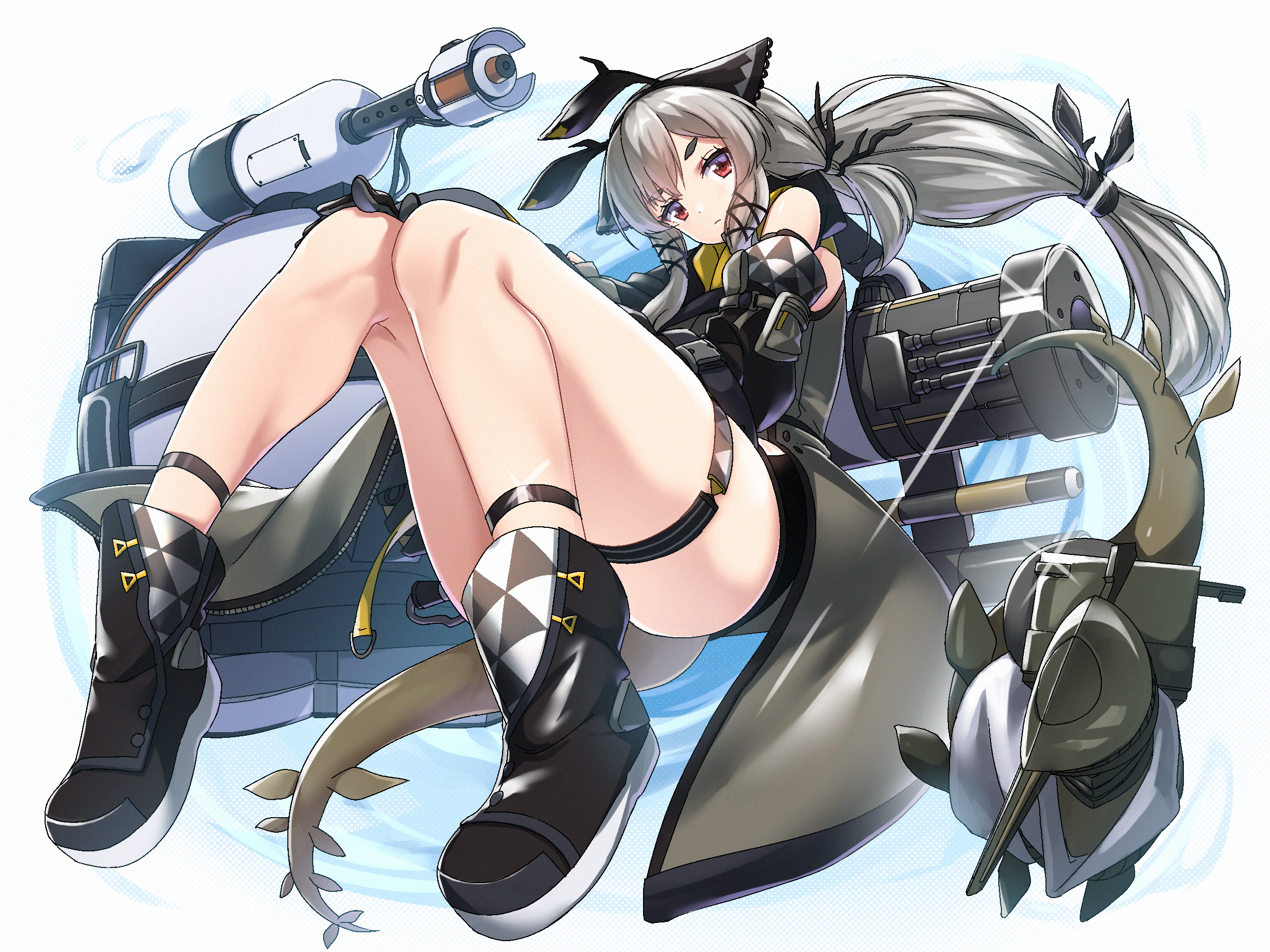 Weedy from Arknights with silver hair and red eyes HD Wallpaper