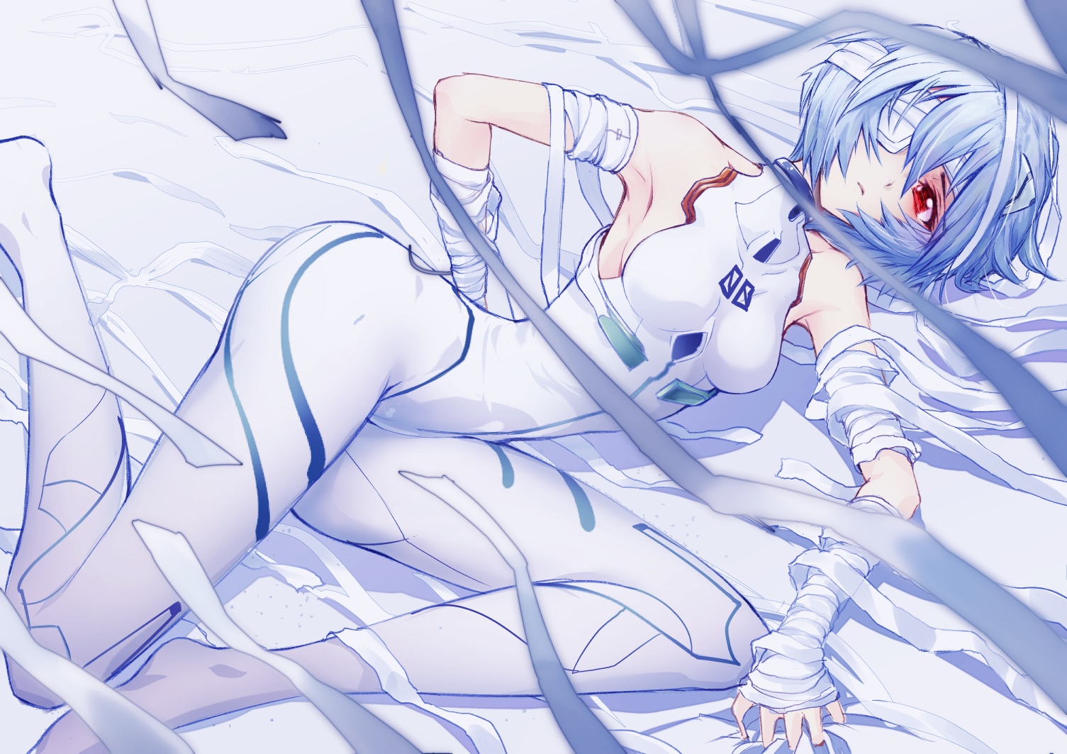 Ayanami Rei in a white bodysuit from Evangelion HD Wallpaper