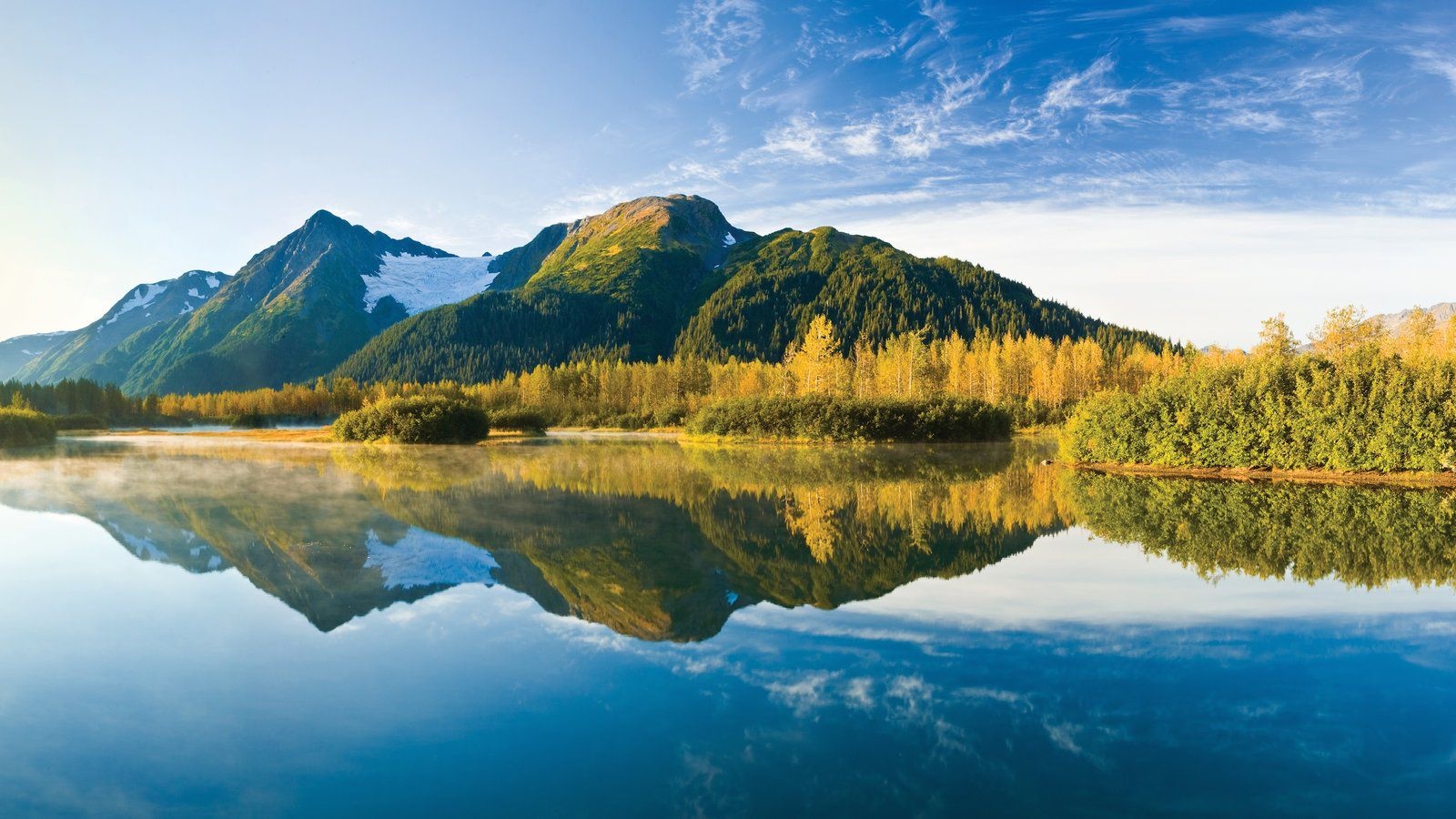 Mountains reflected in a calm lake in Alaska HD Wallpaper