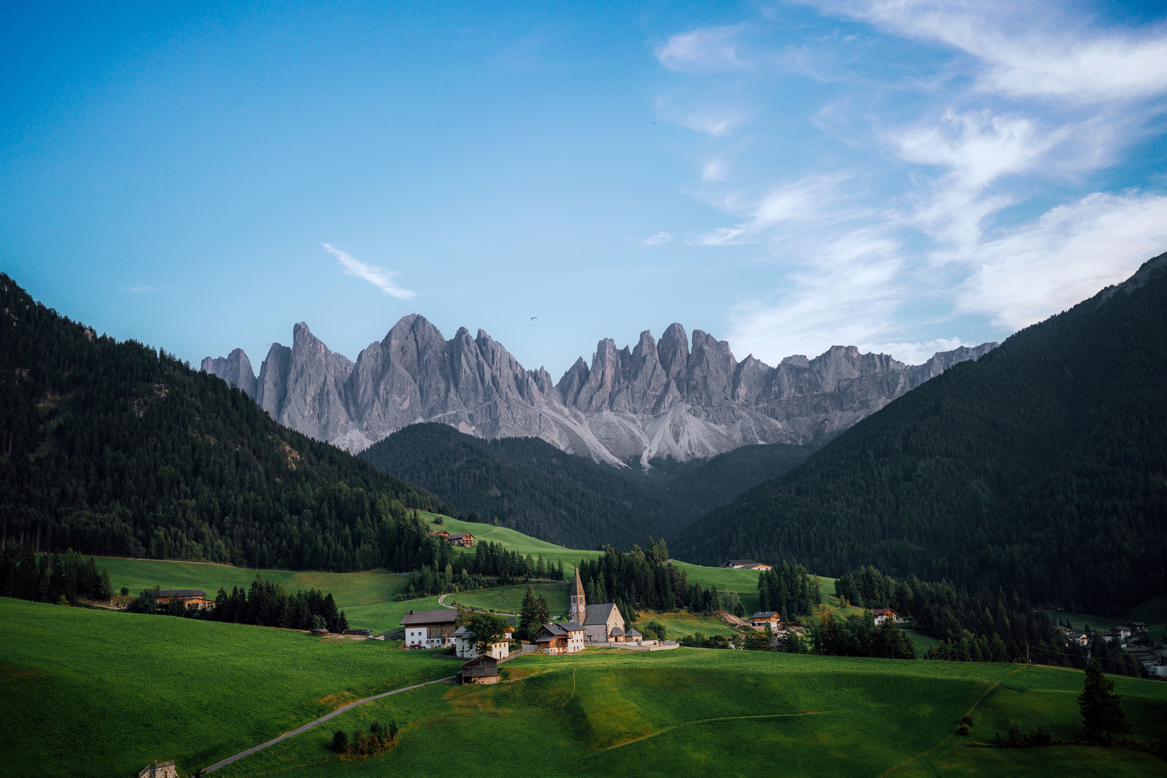 4K landscape of Santa Maddalena village in Italy with mountains HD Wallpaper