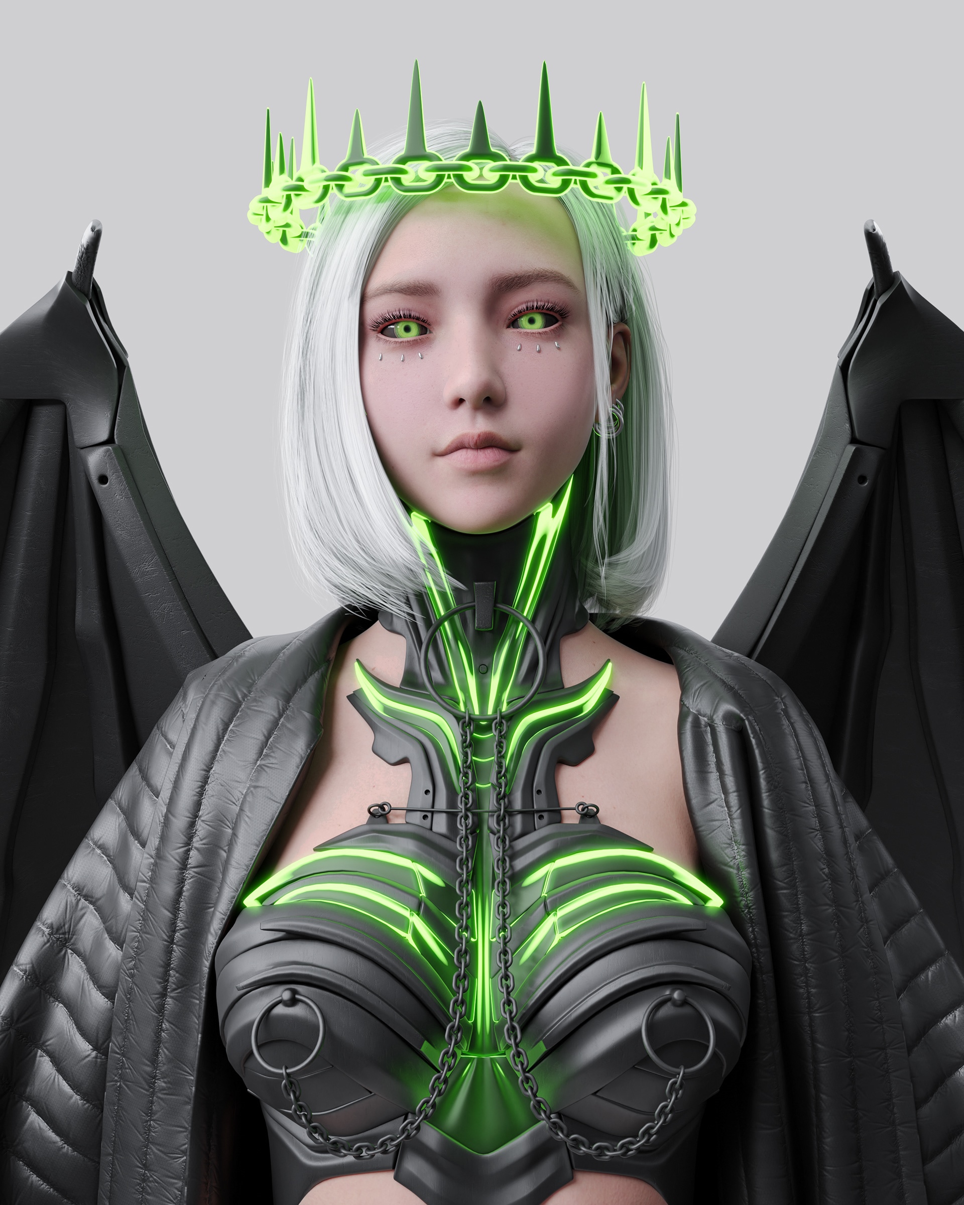 Cyberpunk woman with neon armor and wings HD Phone Wallpaper