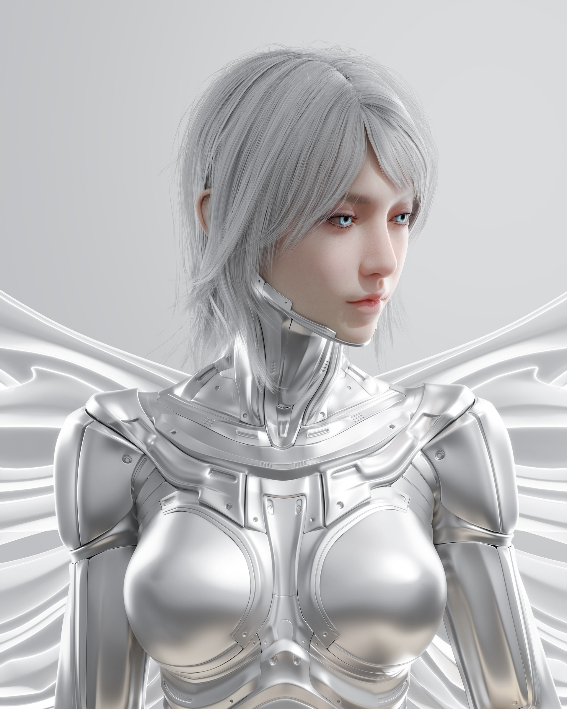 Cyberpunk Science Fiction Armor with White Hair HD Phone Wallpaper