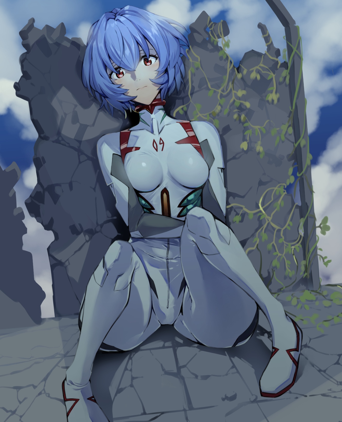 Ayanami Rei in a white bodysuit, Neon Genesis Evangelion fan art HD Phone Wallpaper