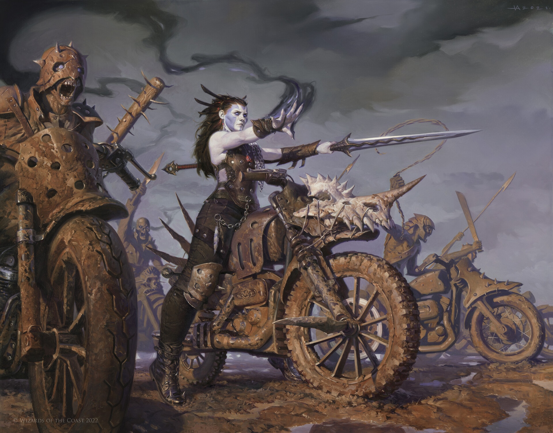 Fantasy women on motorcycles with weapons HD Wallpaper