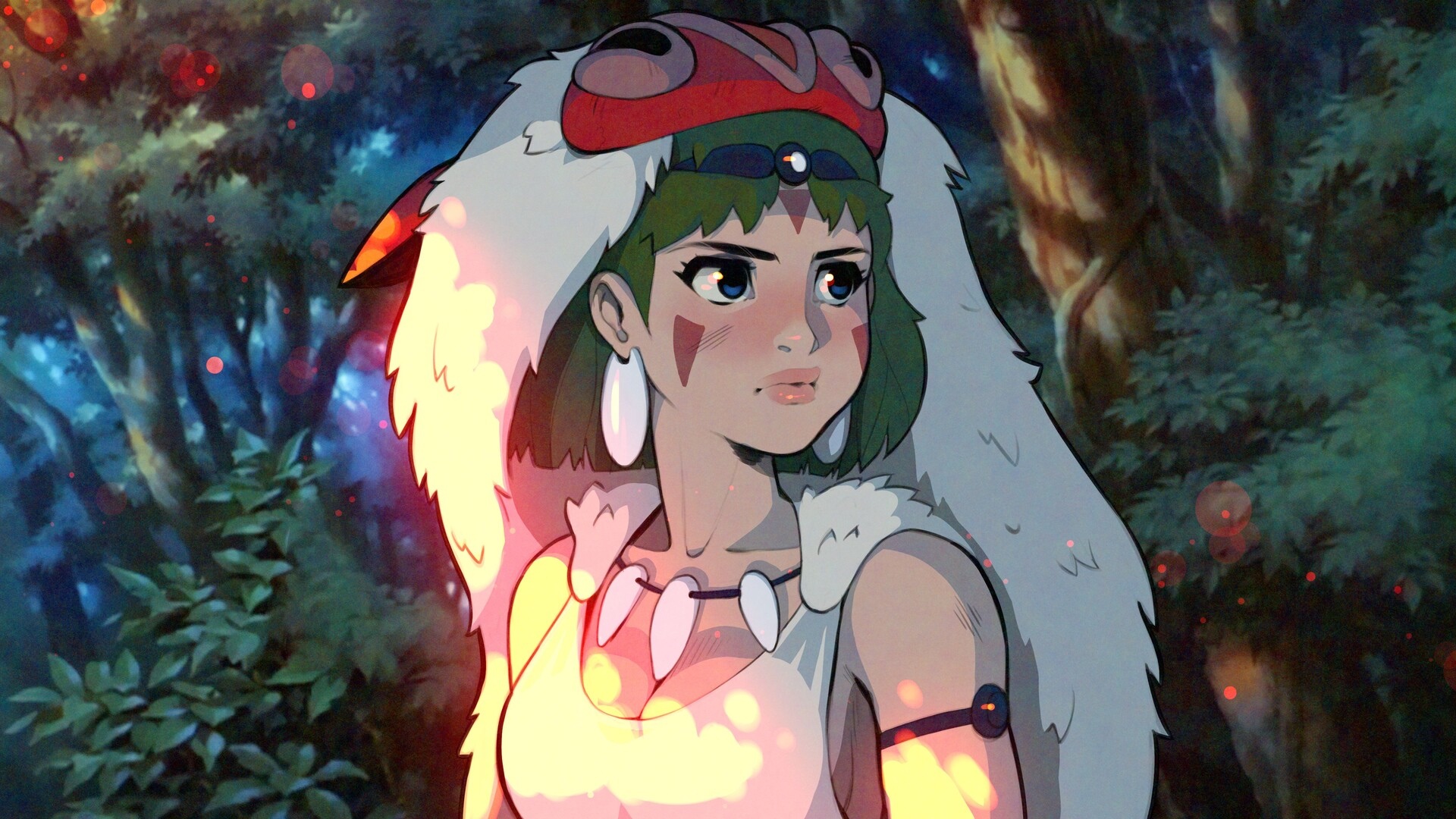 Princess Mononoke fan art in a forest HD Wallpaper