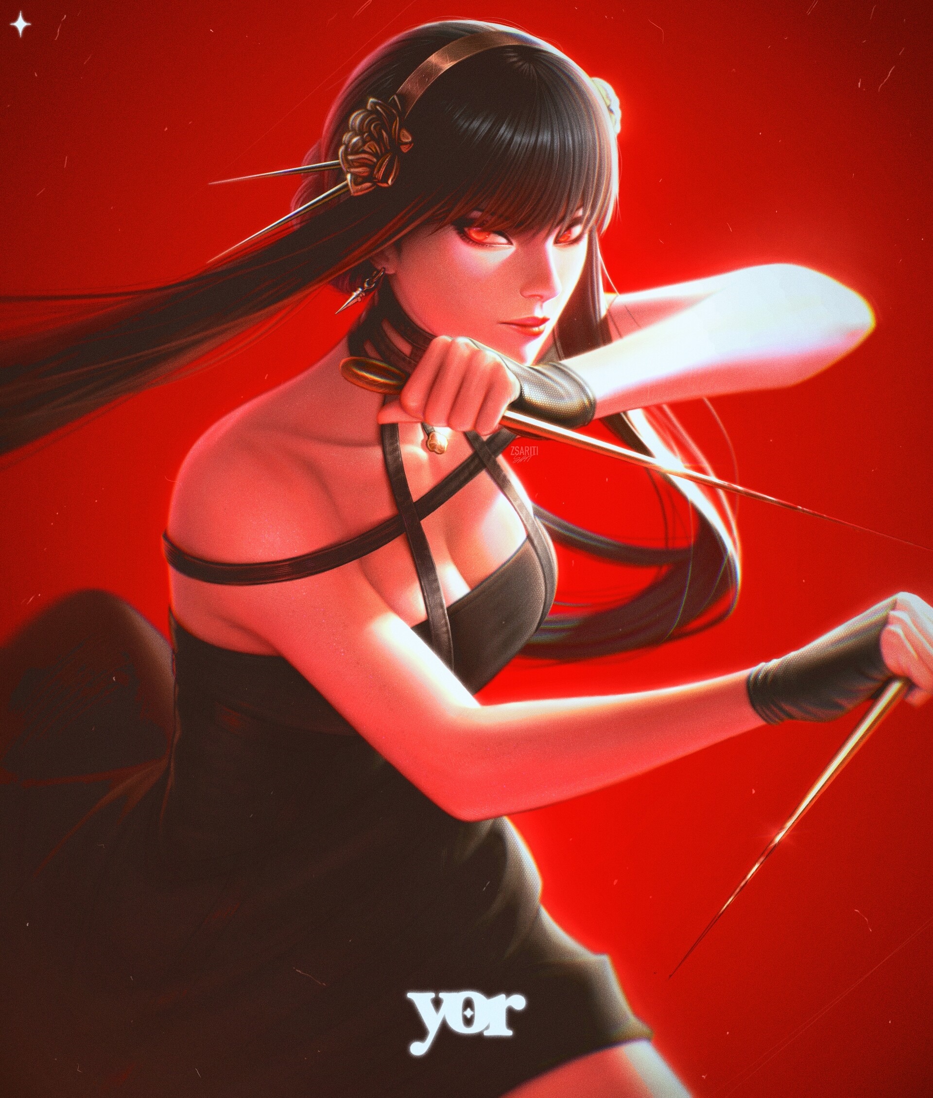 Yor Forger from Spy x Family with knives HD Phone Wallpaper