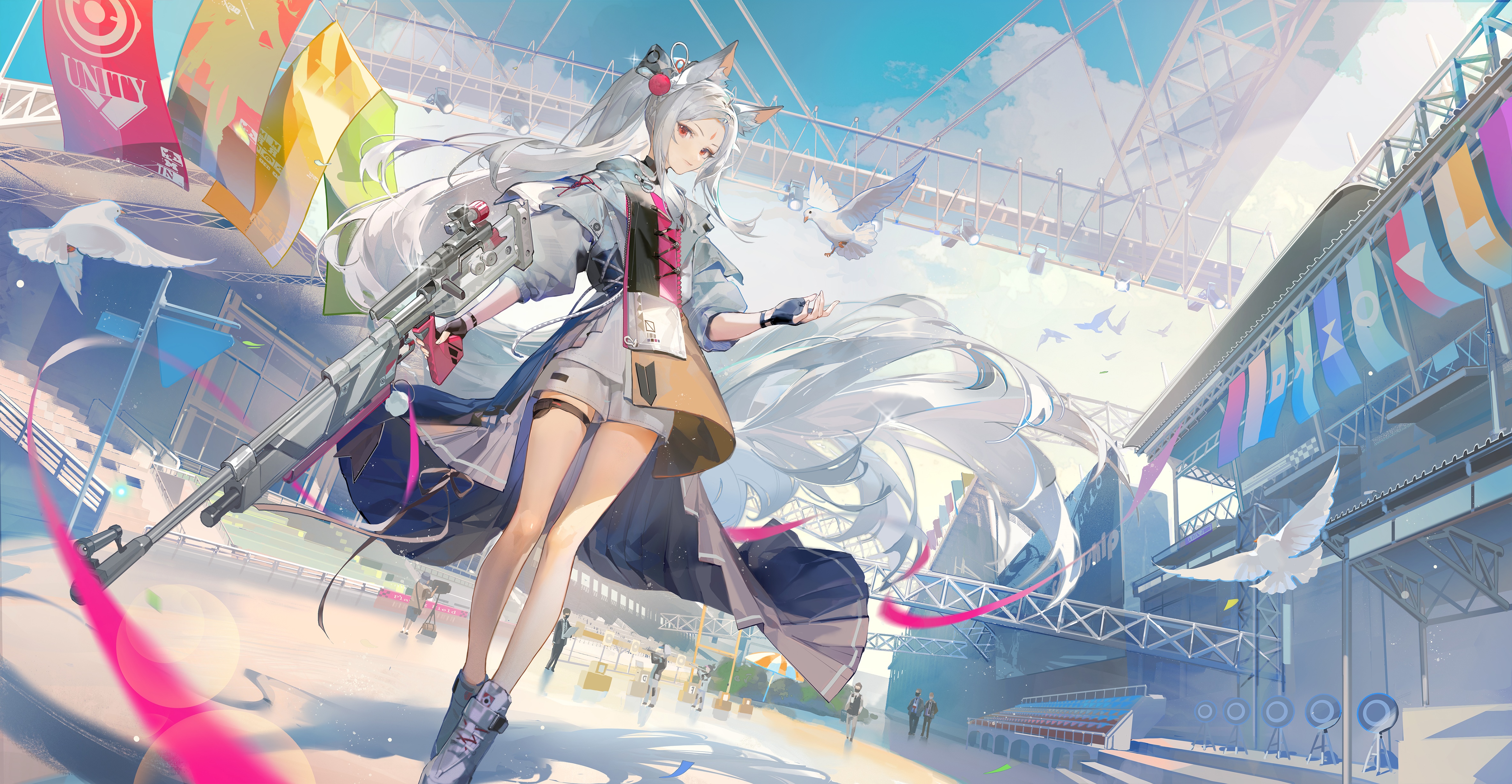 4K Girl with Gun and Fox Ears HD Wallpaper
