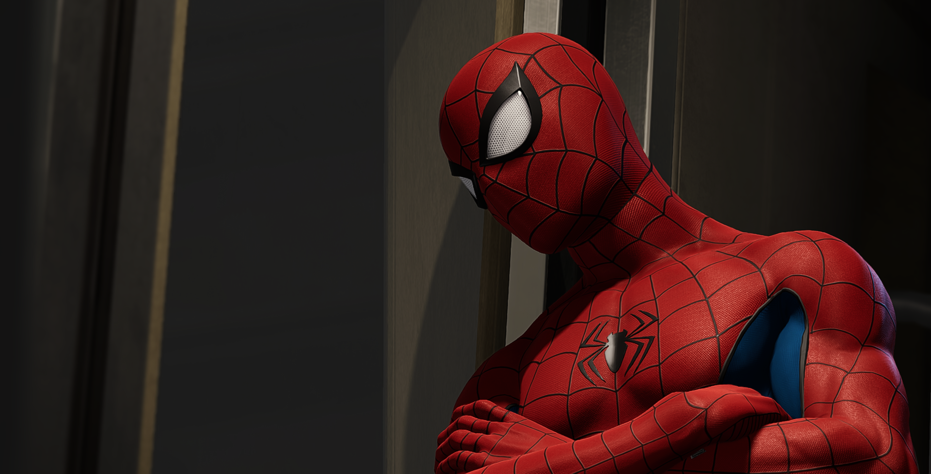 Spider-Man with arms crossed looking down HD Wallpaper