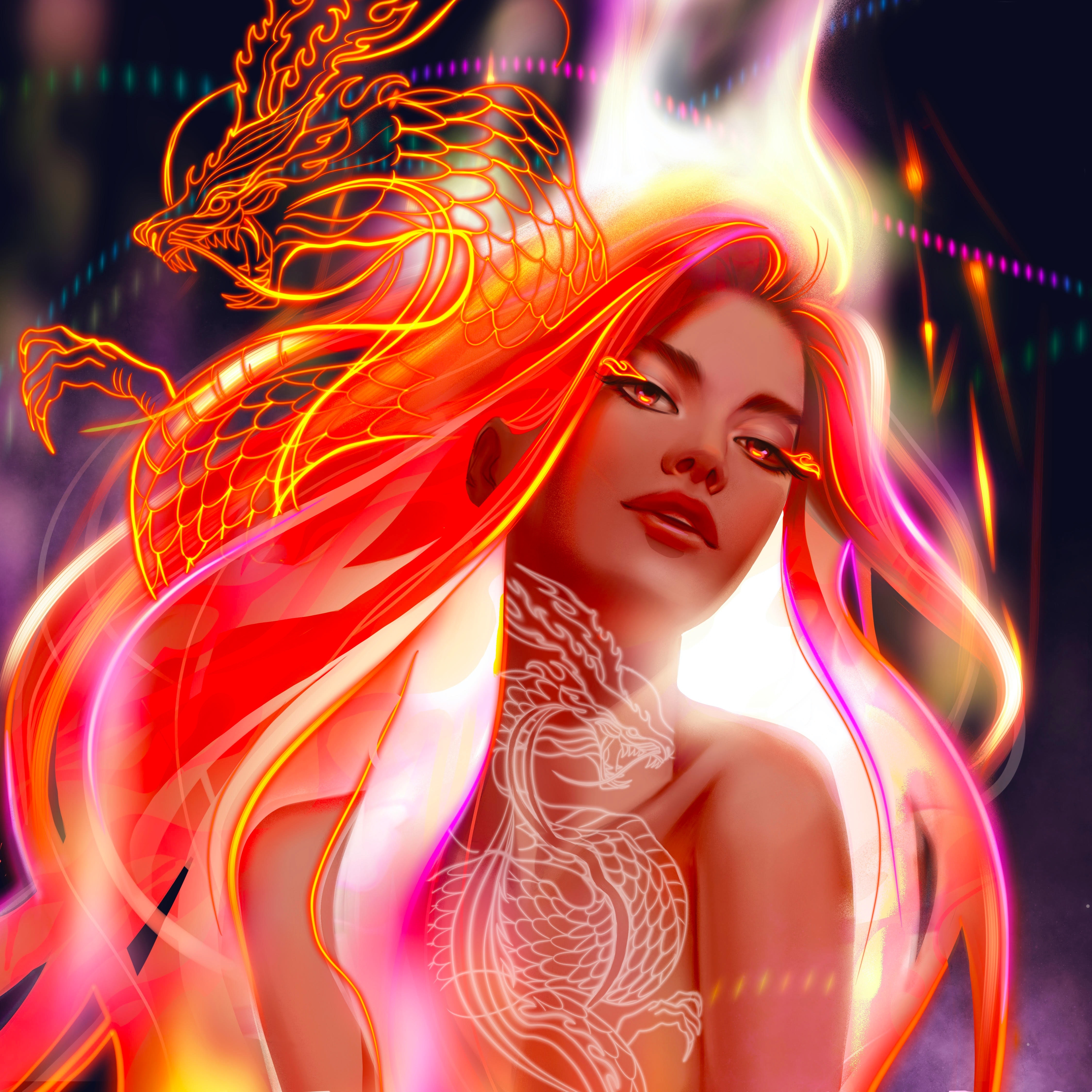 Fantasy art of a woman with a Chinese dragon HD Wallpaper