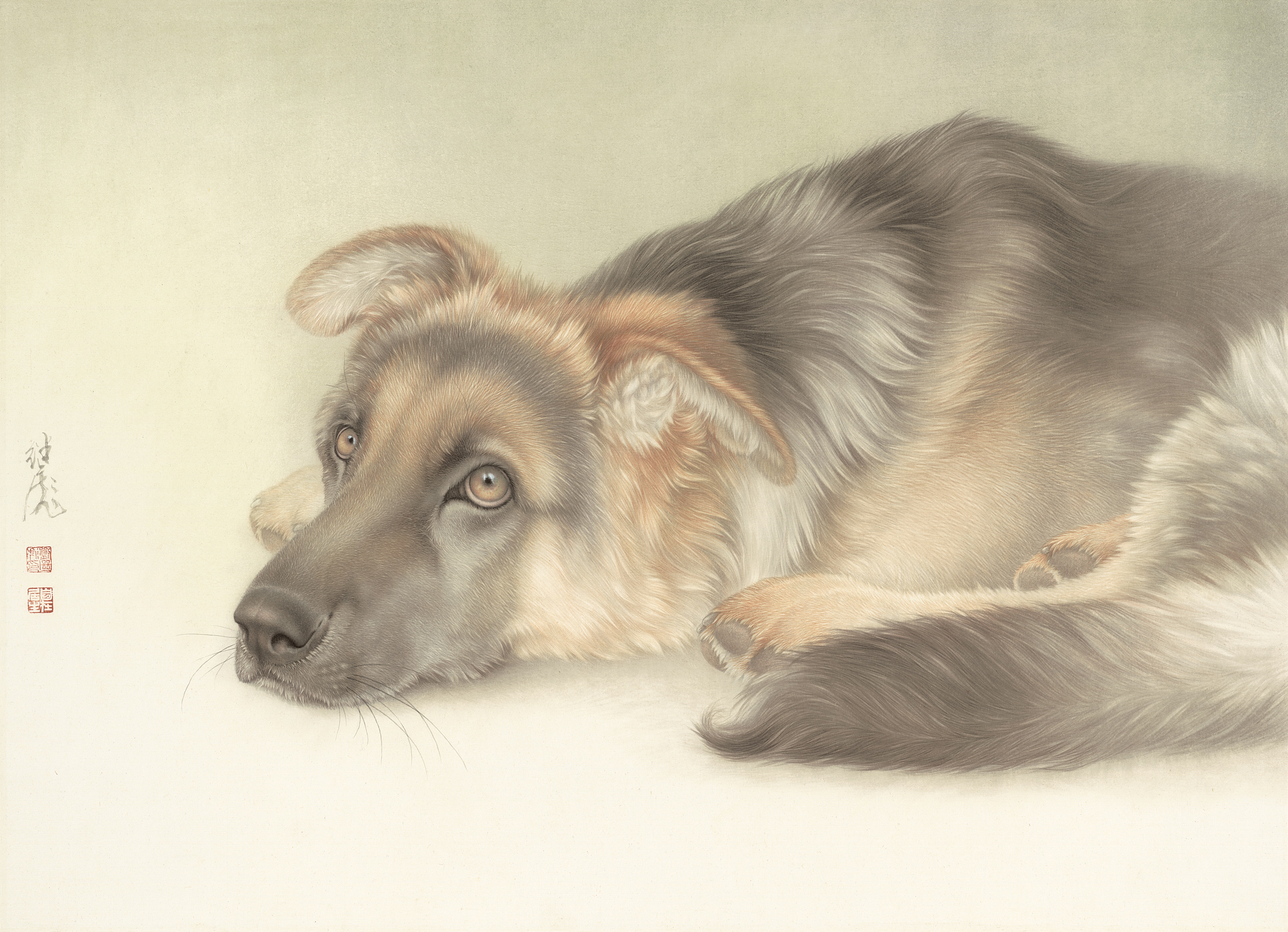 4K German Shepherd dog painting HD Wallpaper