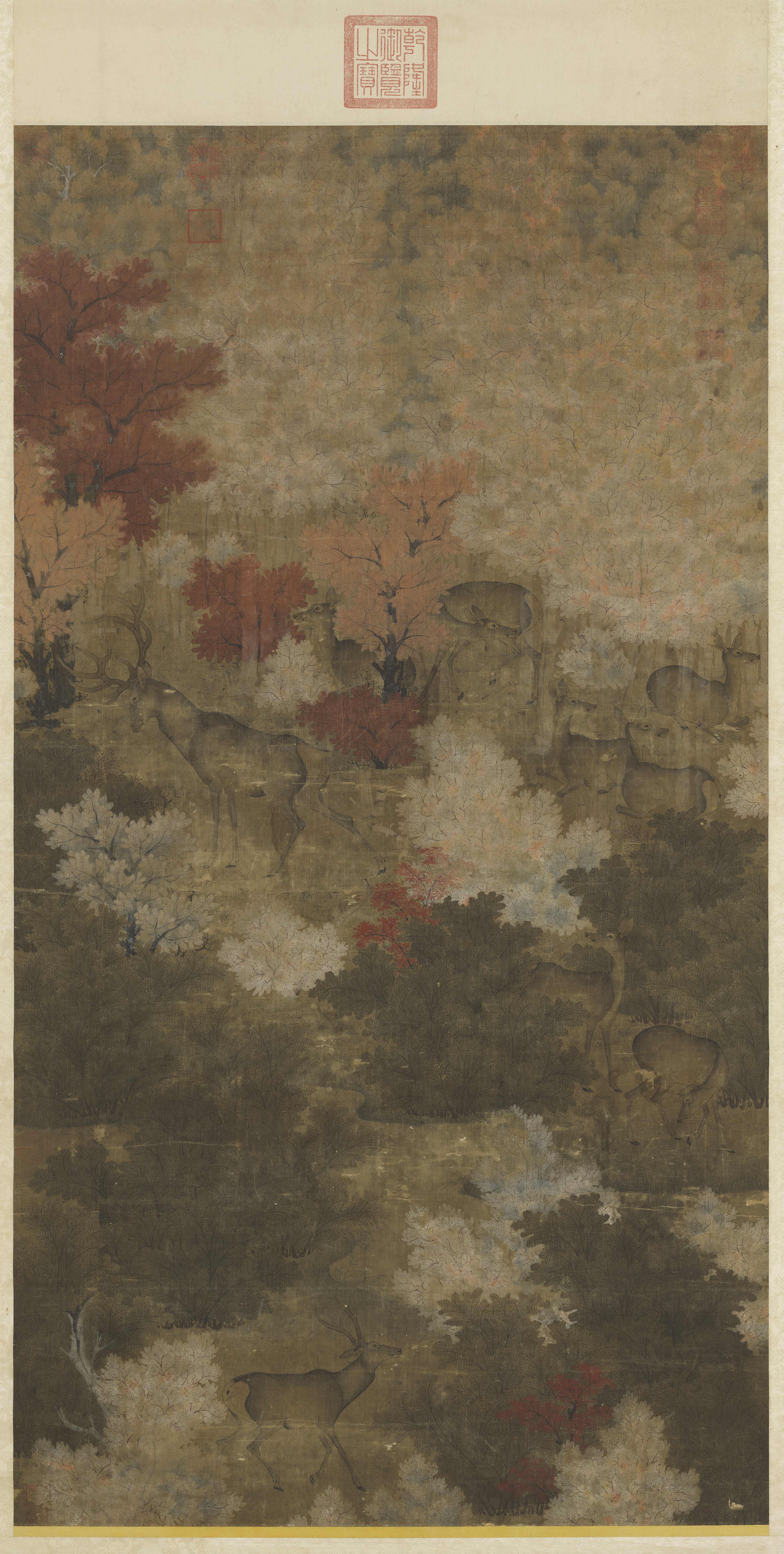Deer in a forest painting from China HD Phone Wallpaper