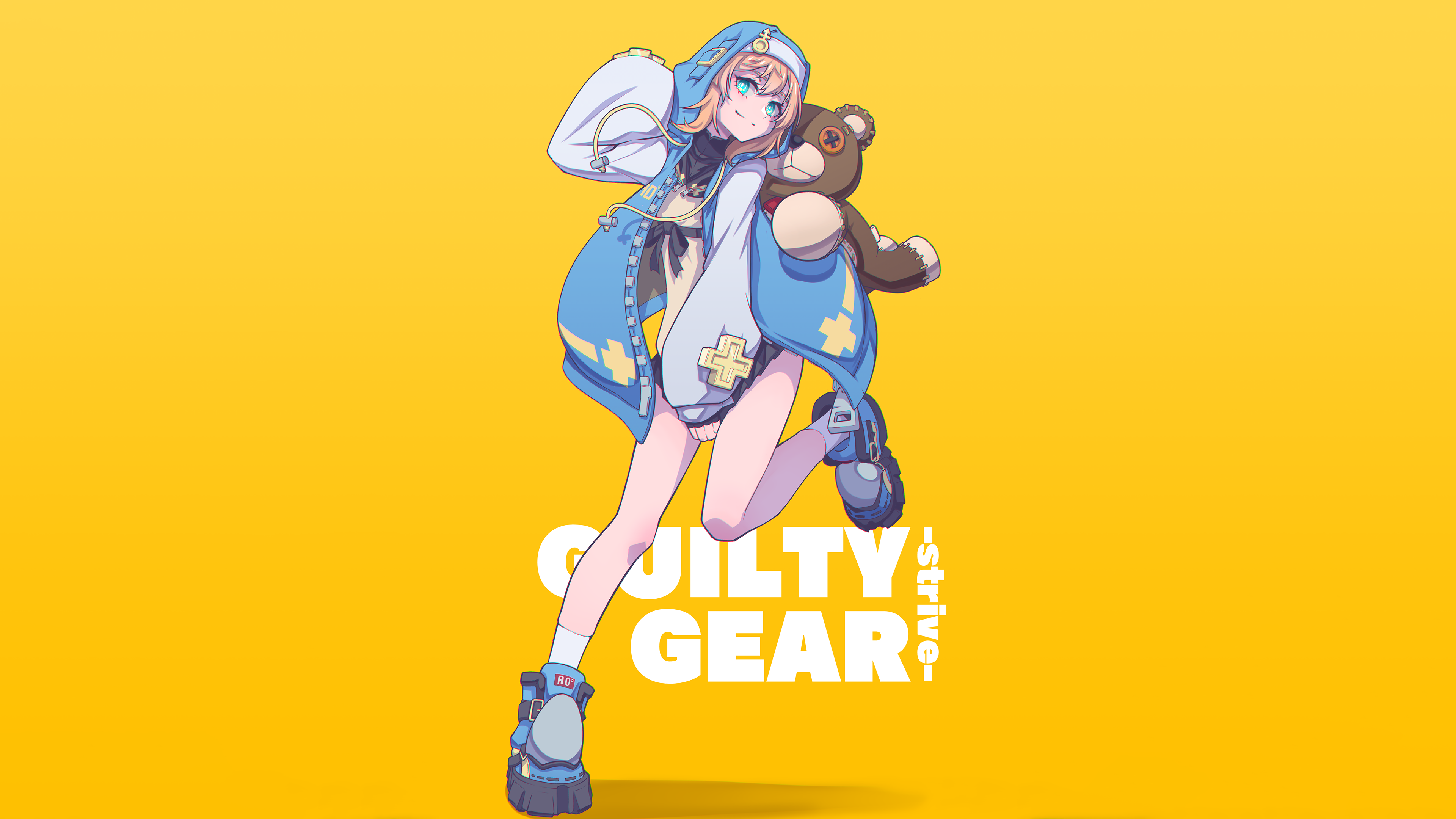 Bridget from Guilty Gear Strive with a stuffed animal HD Wallpaper