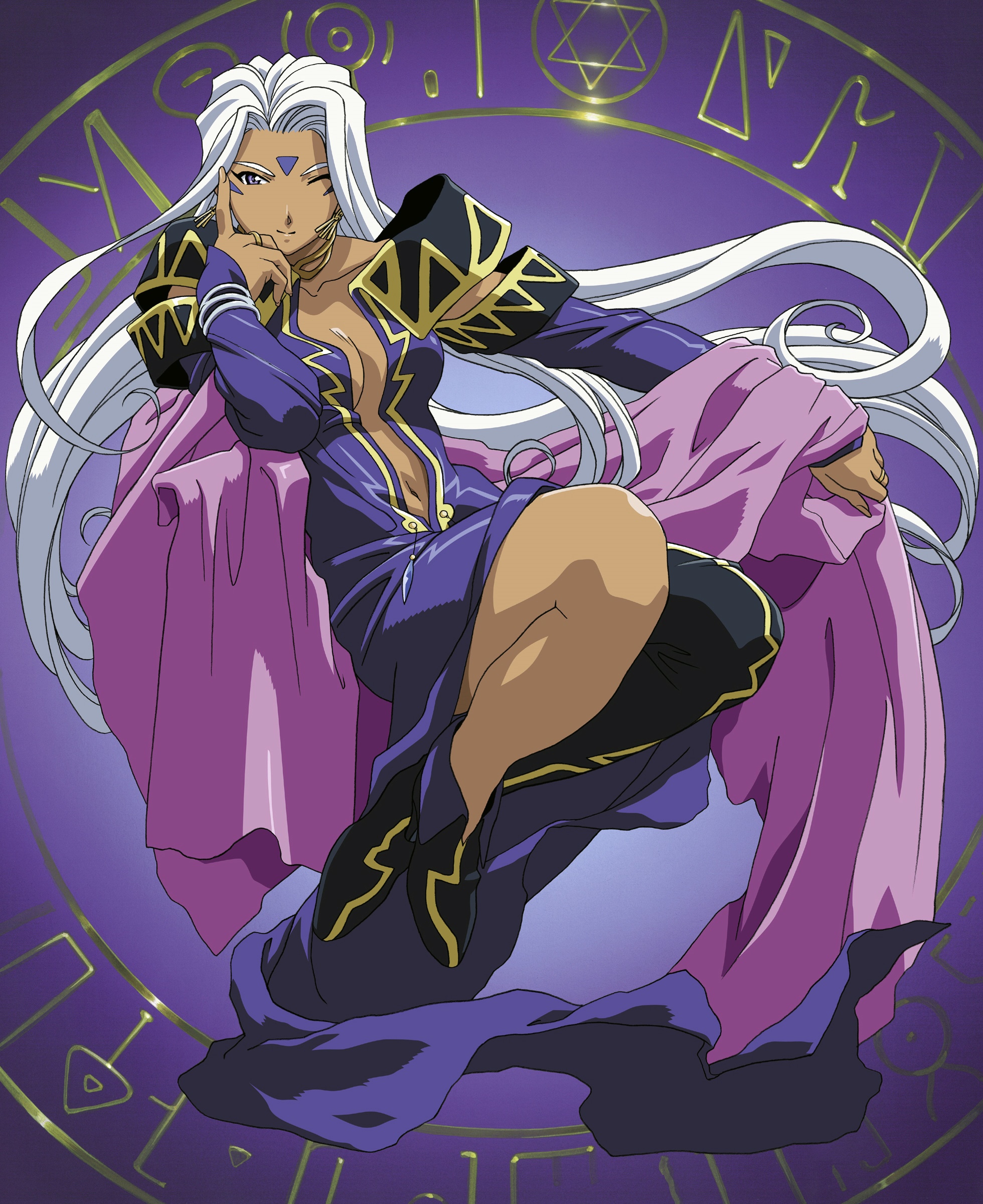 Urd from Ah! My Goddess! with white hair and dark skin HD Phone Wallpaper