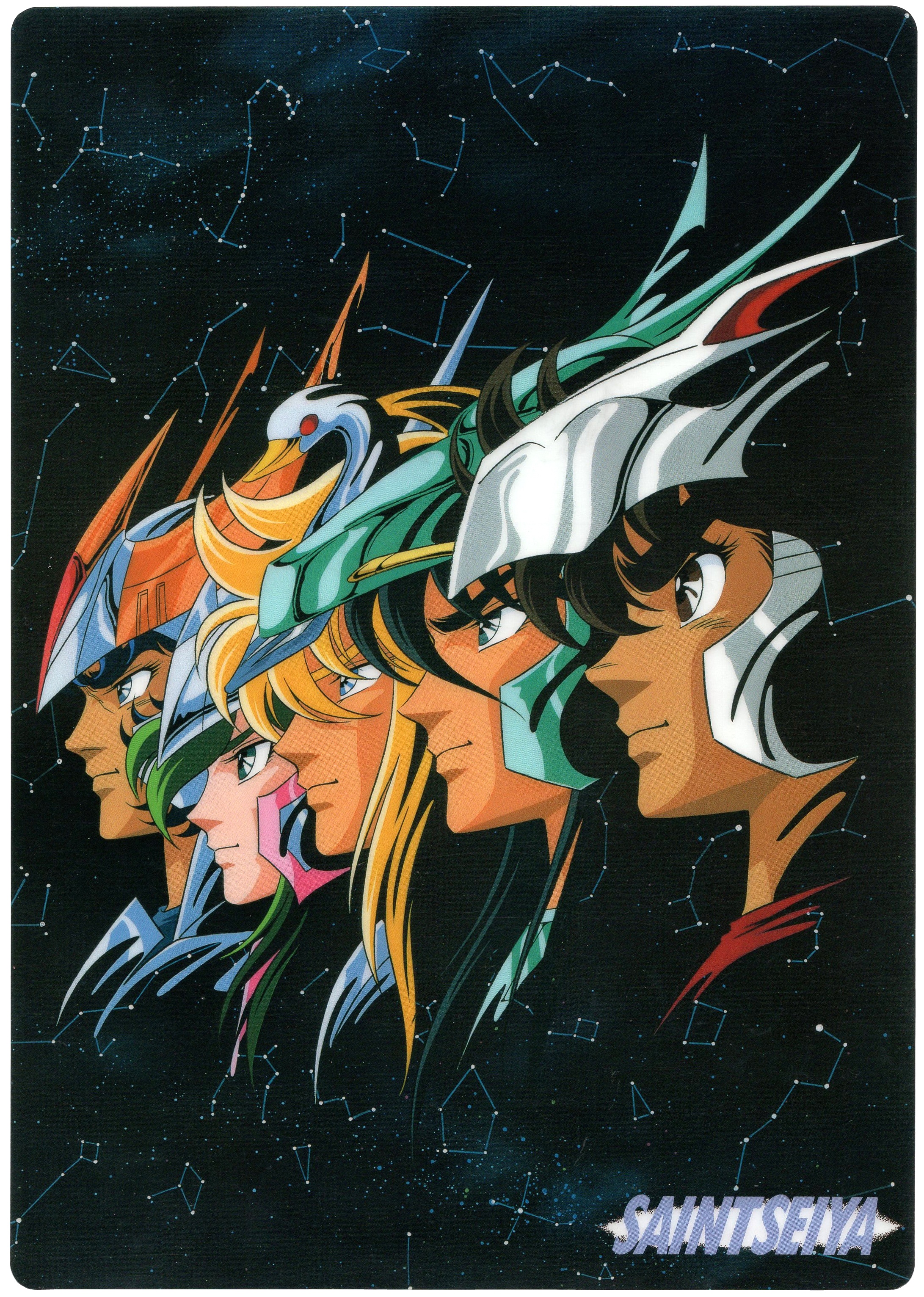 Saint Seiya characters in armor against a starry background HD Phone Wallpaper