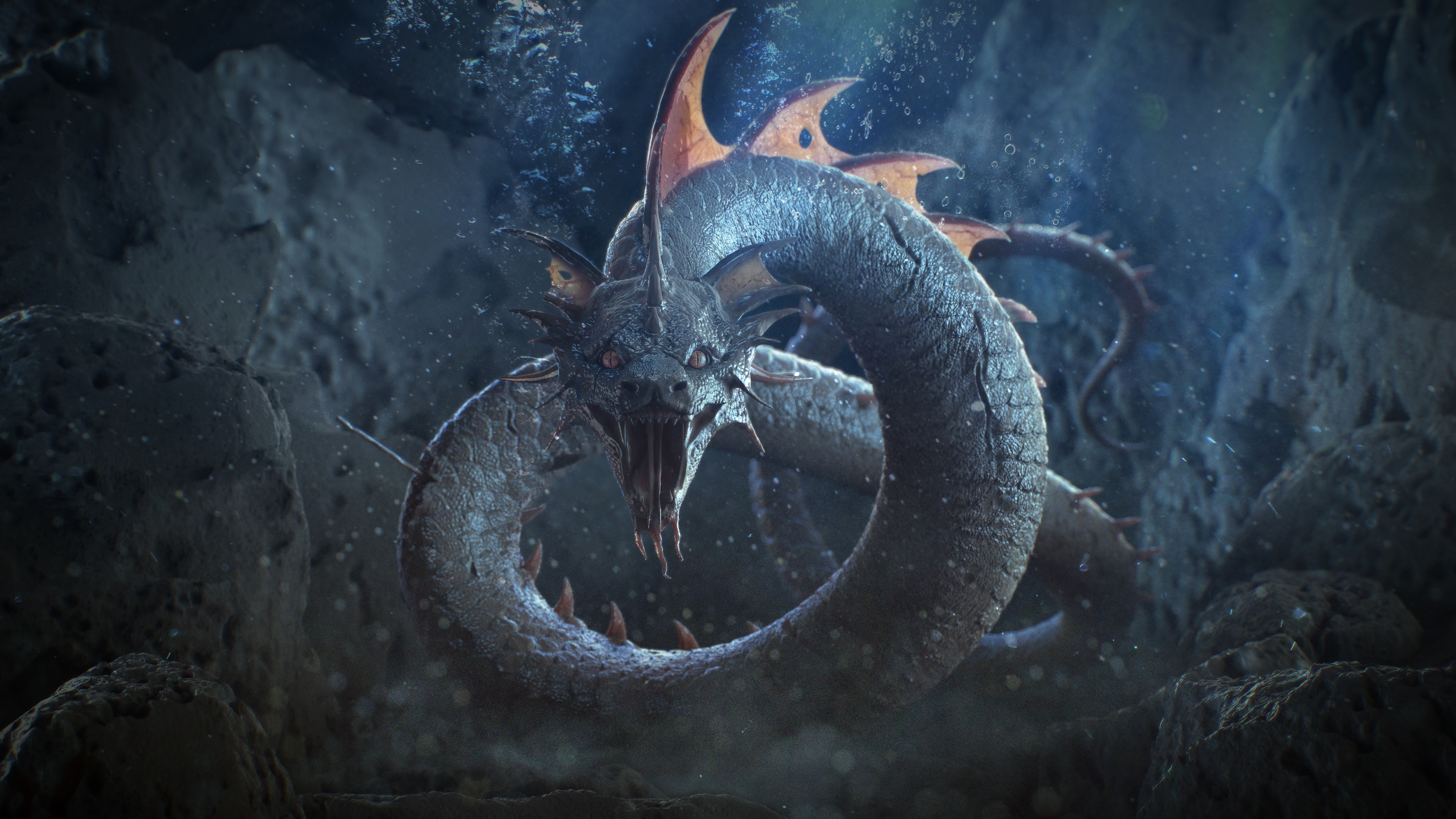 4K fantasy art of a sea serpent creature HD Wallpaper
