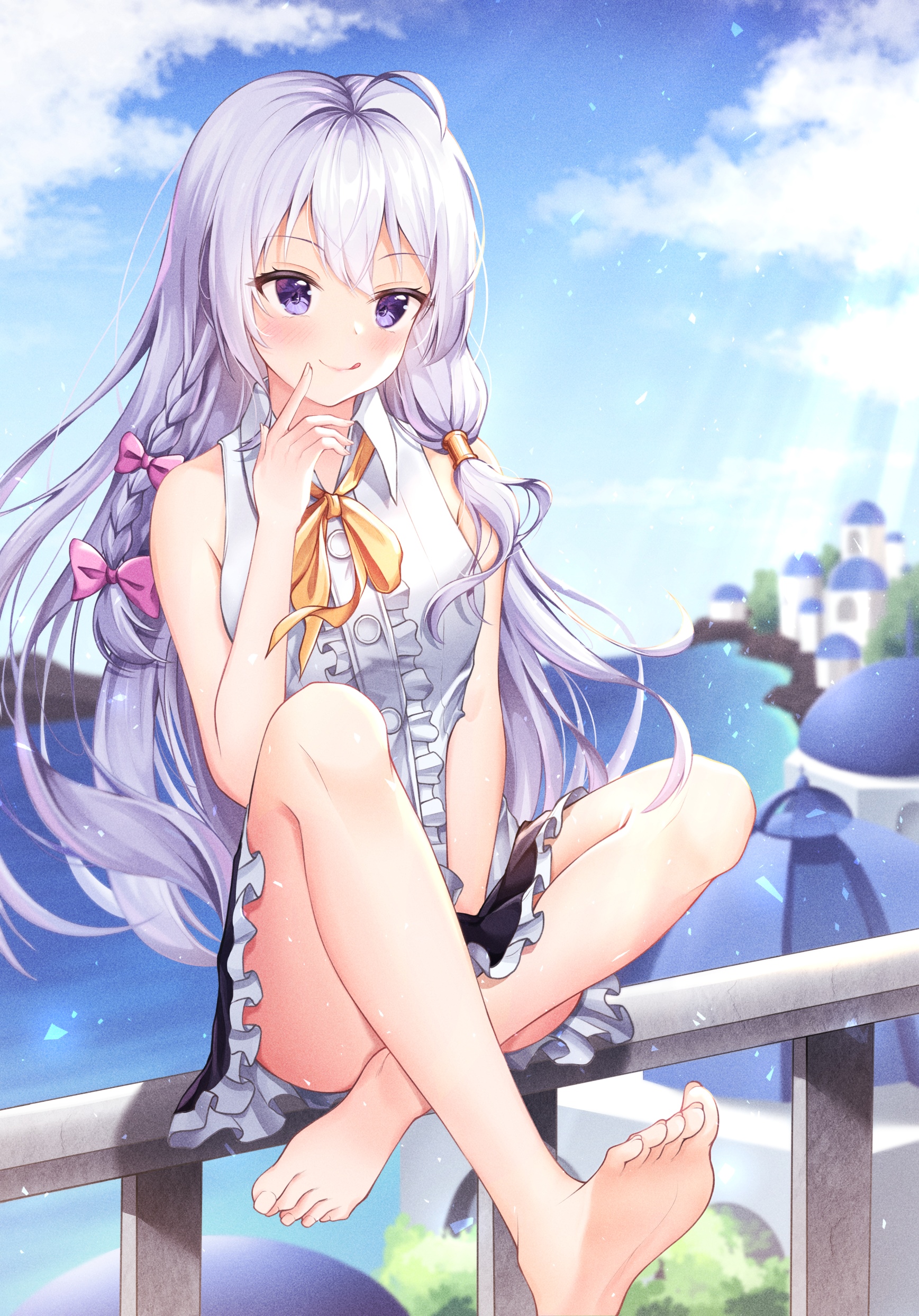 Elaina from Majo no Tabitabi sitting on a railing HD Phone Wallpaper