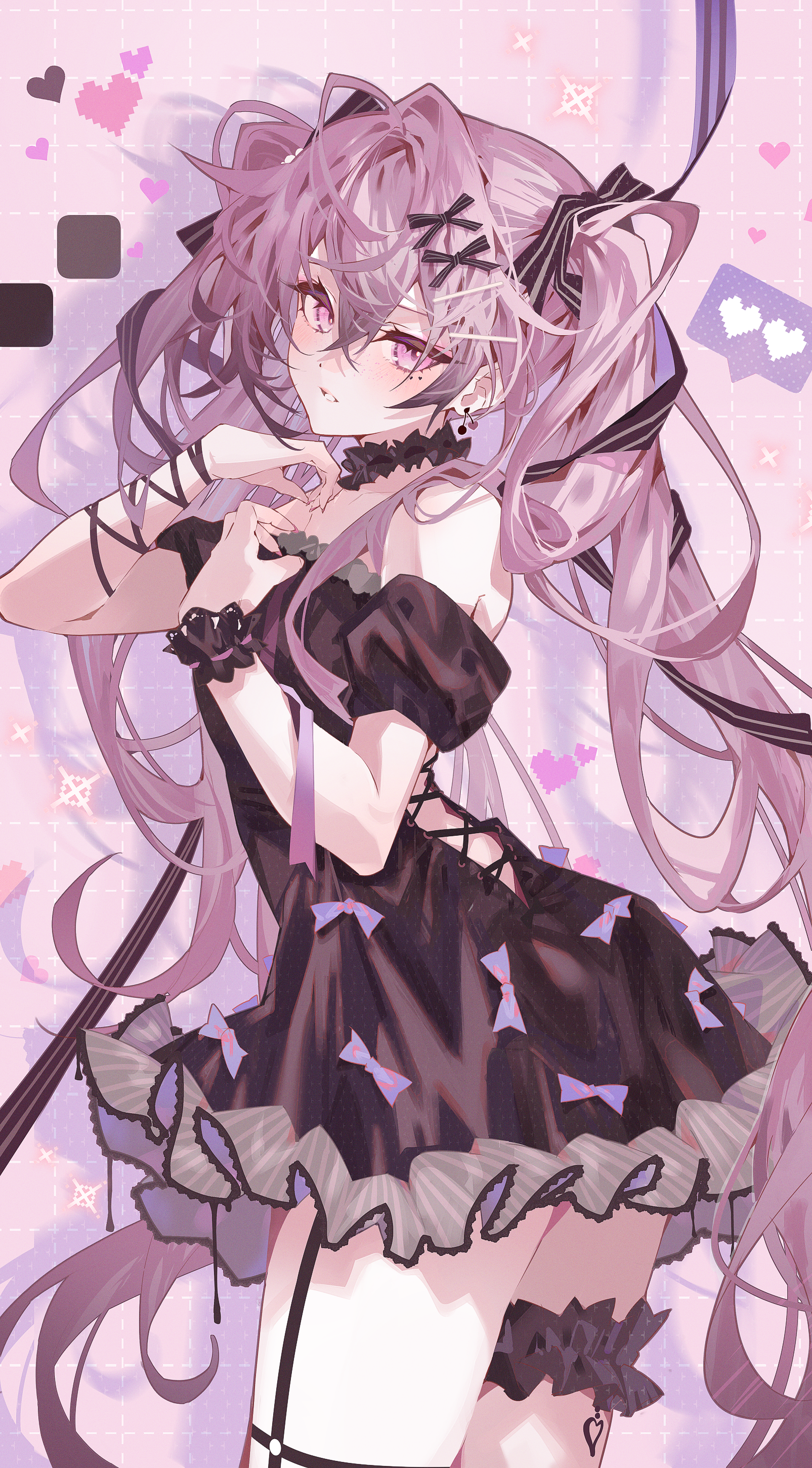 Anime girl with purple hair and purple eyes HD Phone Wallpaper