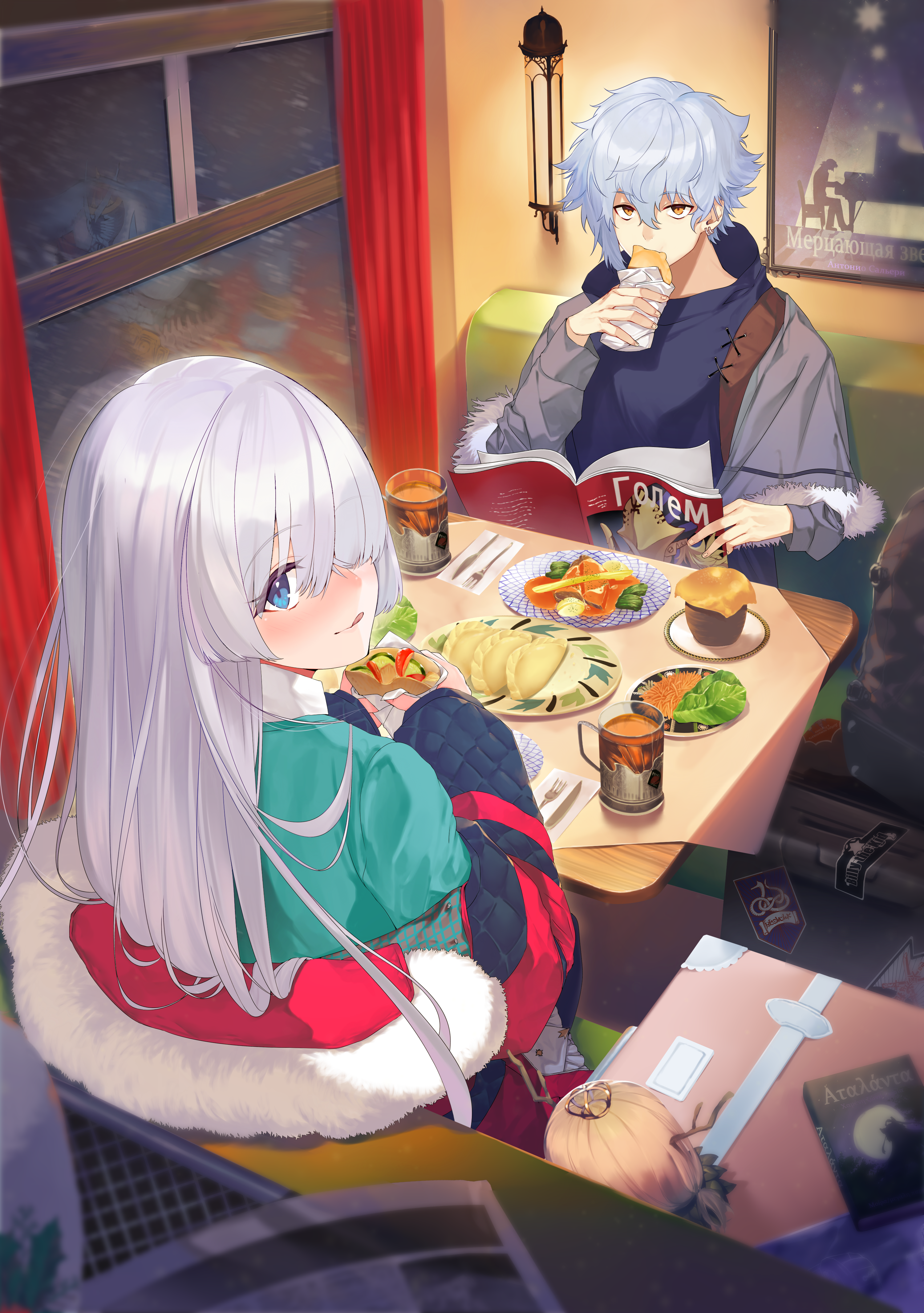 Fate/Grand Order: Characters Eating in a Cozy Cafe HD Phone Wallpaper