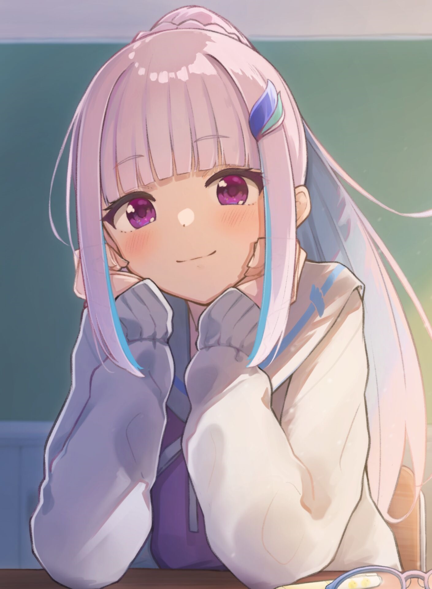 Lize Helesta from Nijisanji with purple eyes and white hair HD Phone Wallpaper