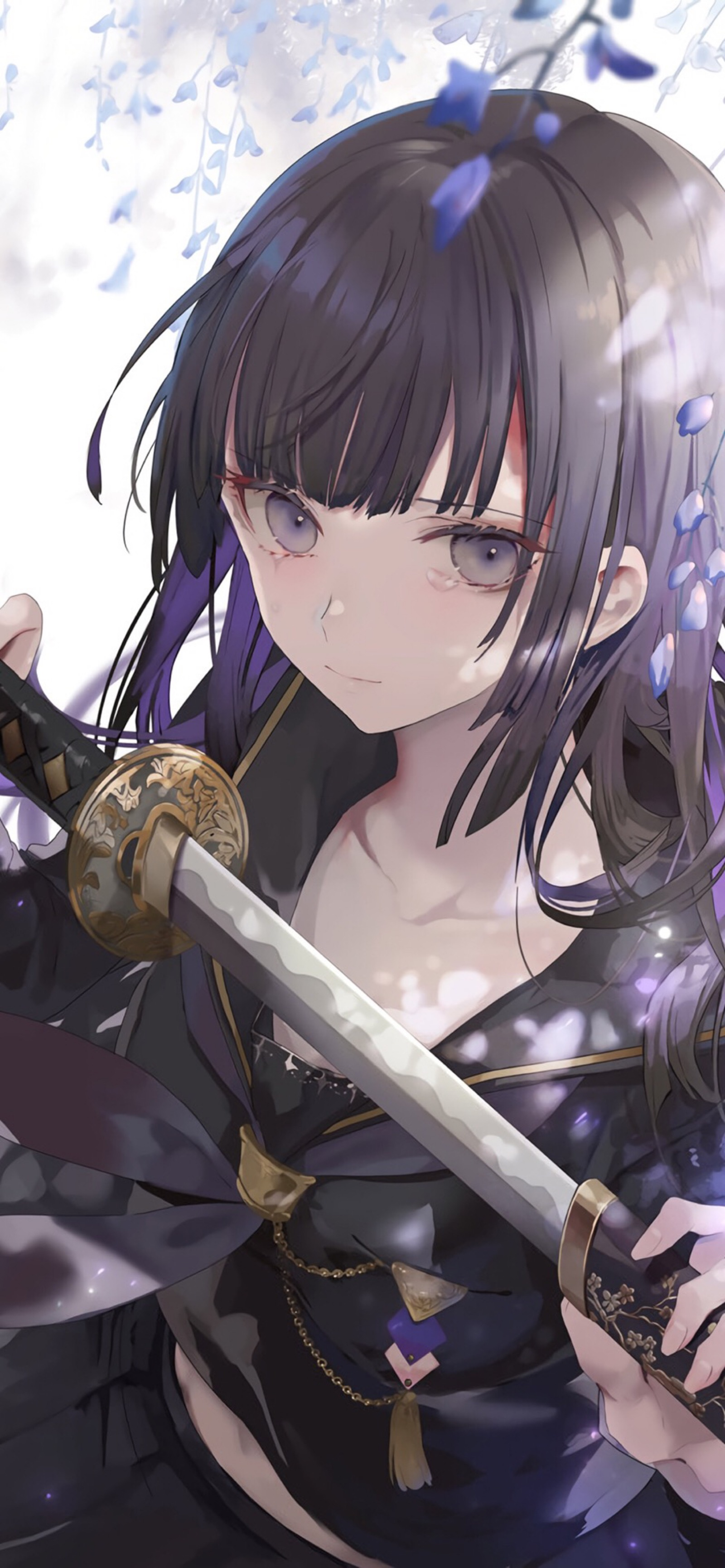 Anime girl with katana, crying HD Phone Wallpaper