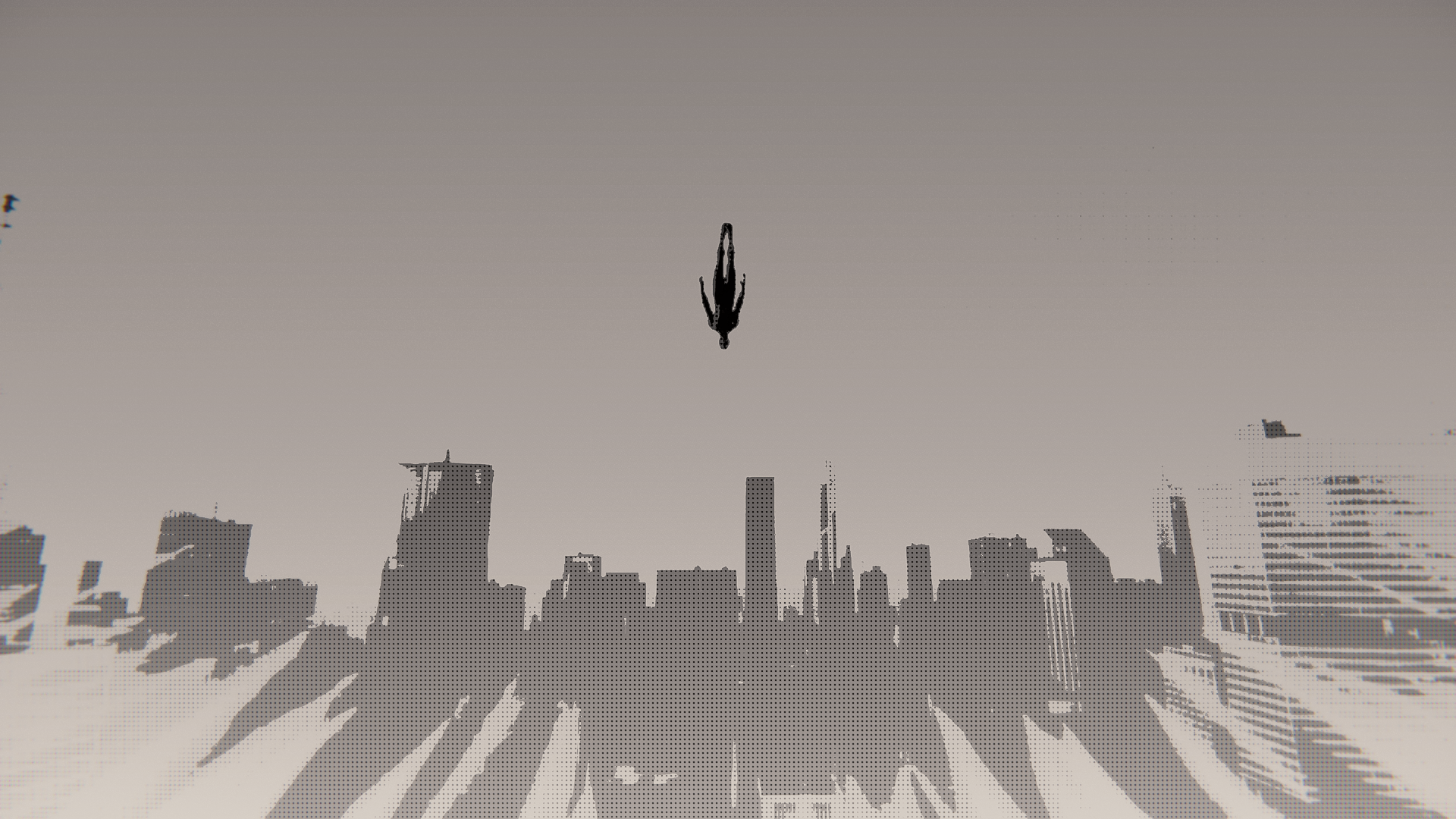Spider-Man falling over a city skyline HD Wallpaper
