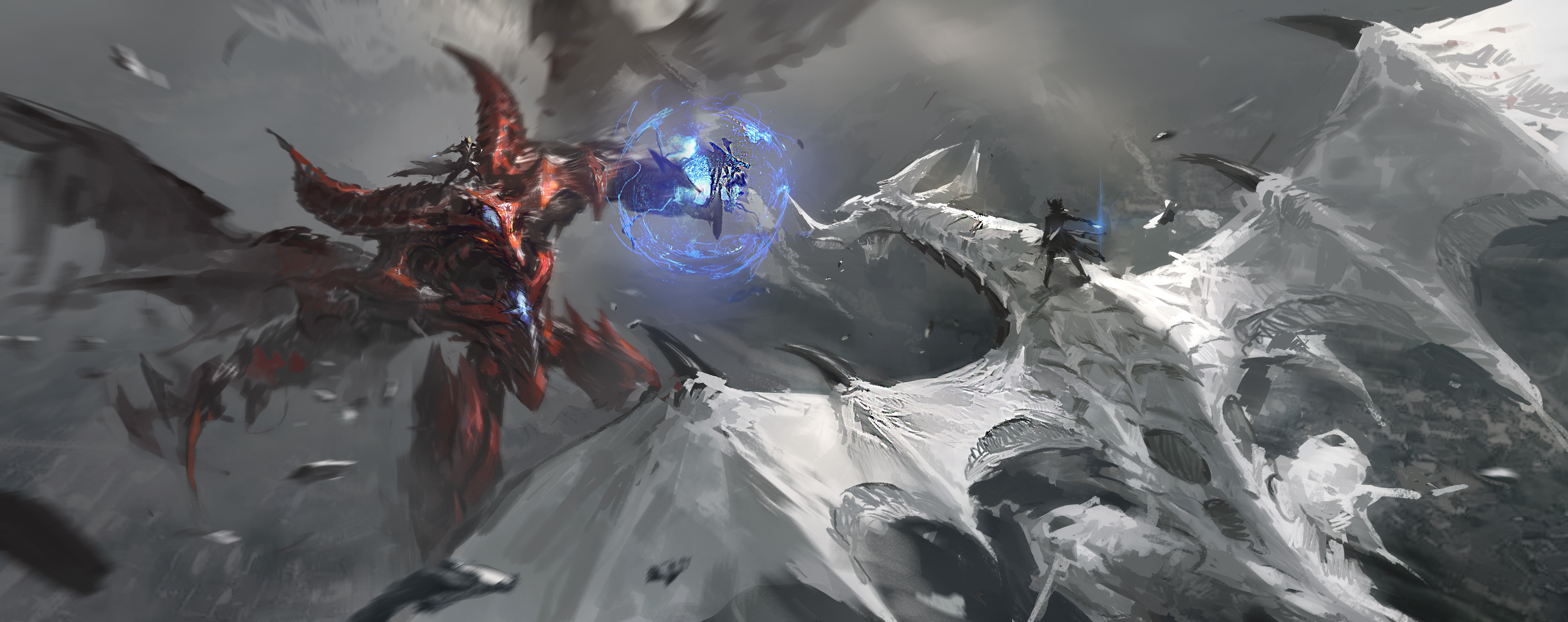 4K Yu-Gi-Oh! Fantasy Art of Dragons Battling HD Wallpaper