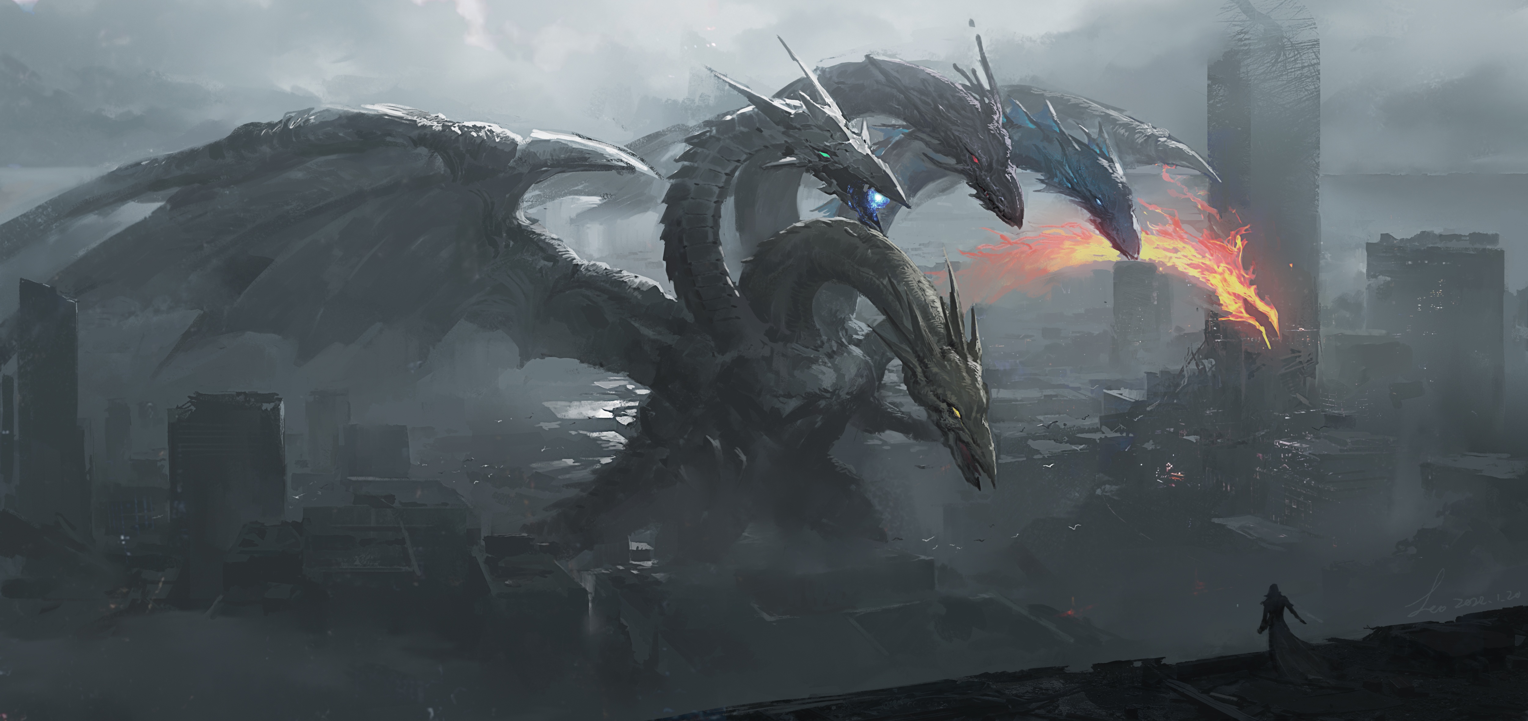 4K Yu-Gi-Oh! King Ghidorah fantasy art HD Wallpaper