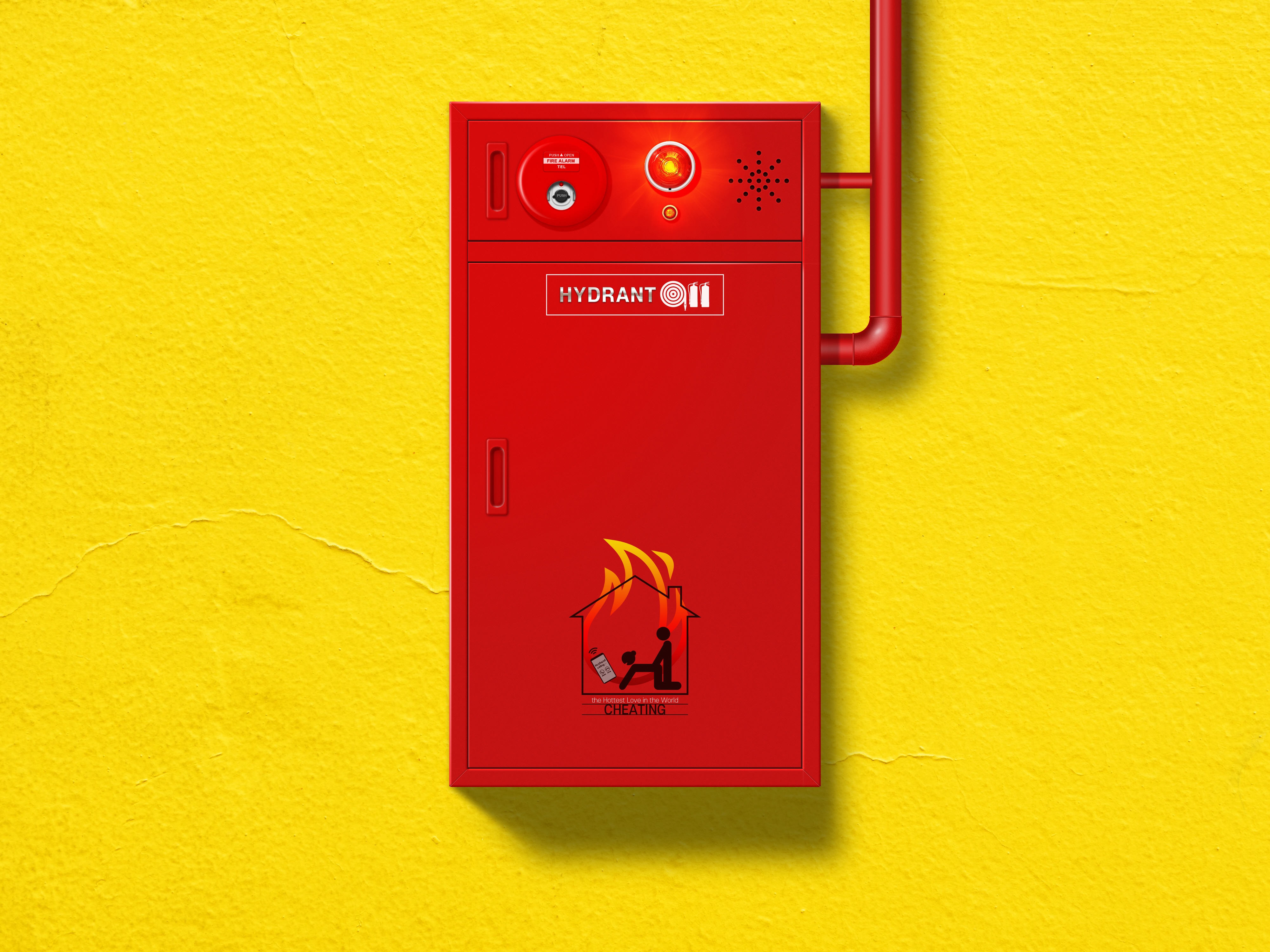 Red fire hydrant on a yellow wall HD Wallpaper