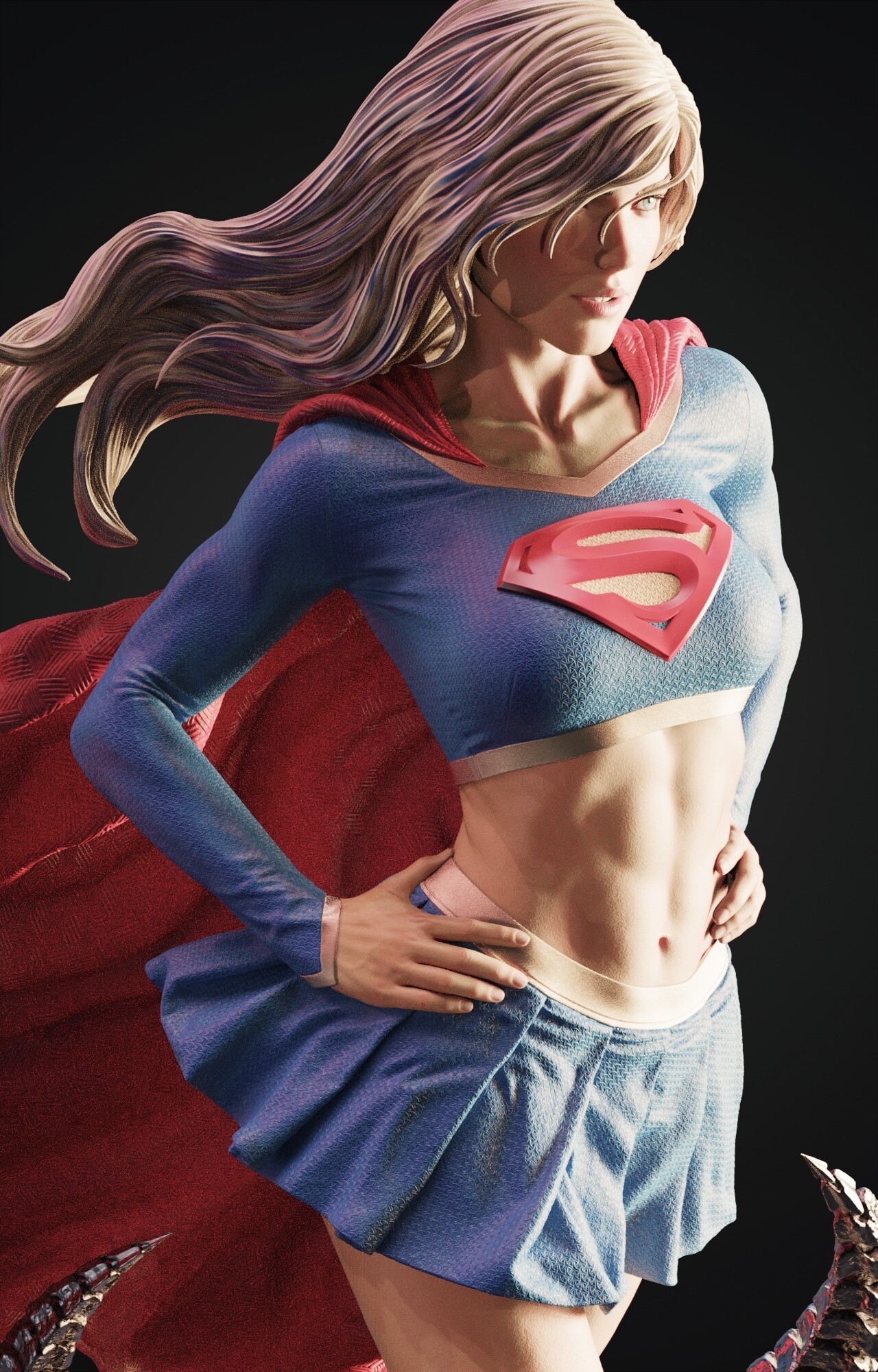 Supergirl in blue costume with red cape HD Phone Wallpaper