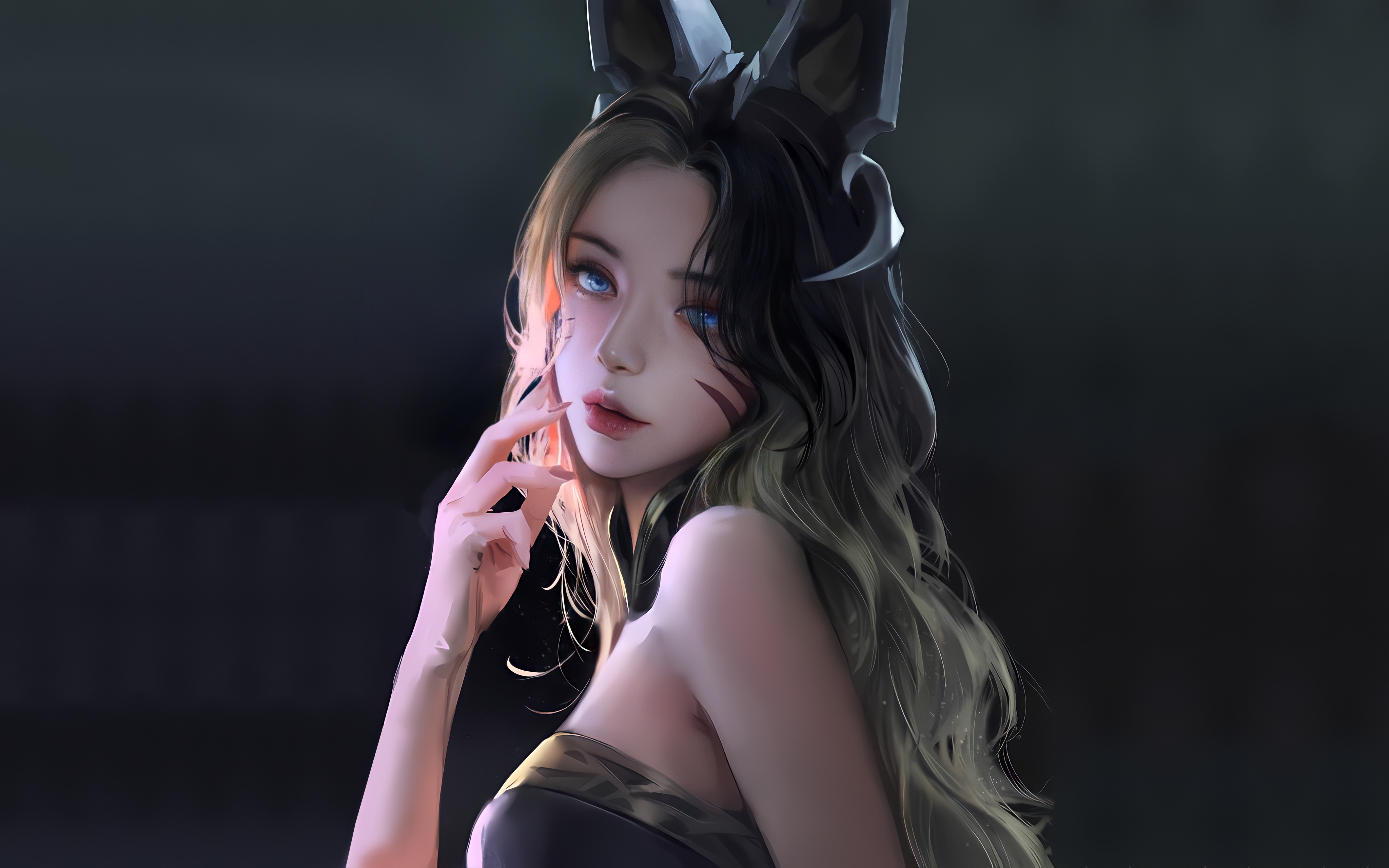 4K Ahri from League of Legends with animal ears HD Wallpaper
