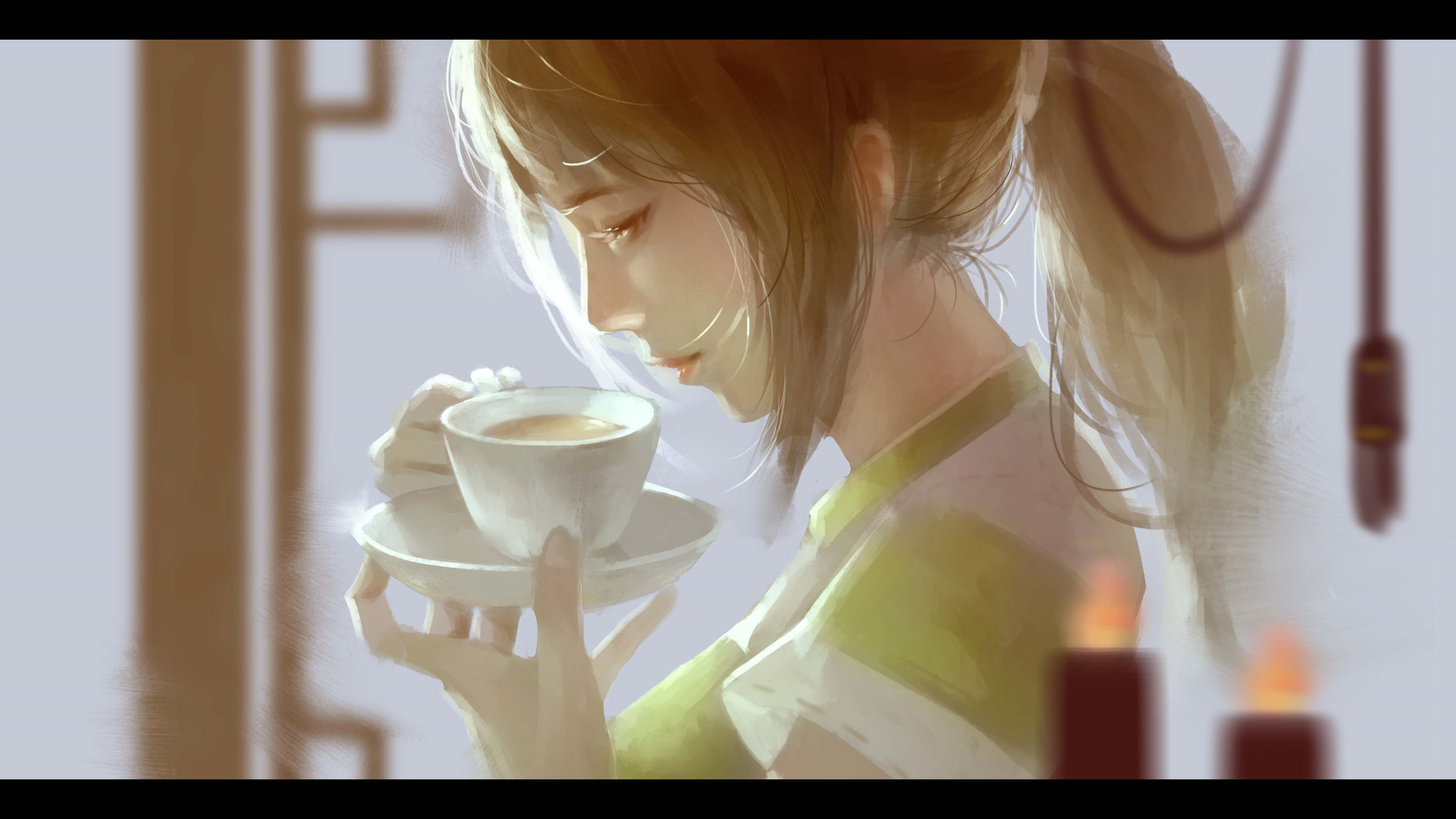 4K Chihiro from Spirited Away holding a cup HD Wallpaper