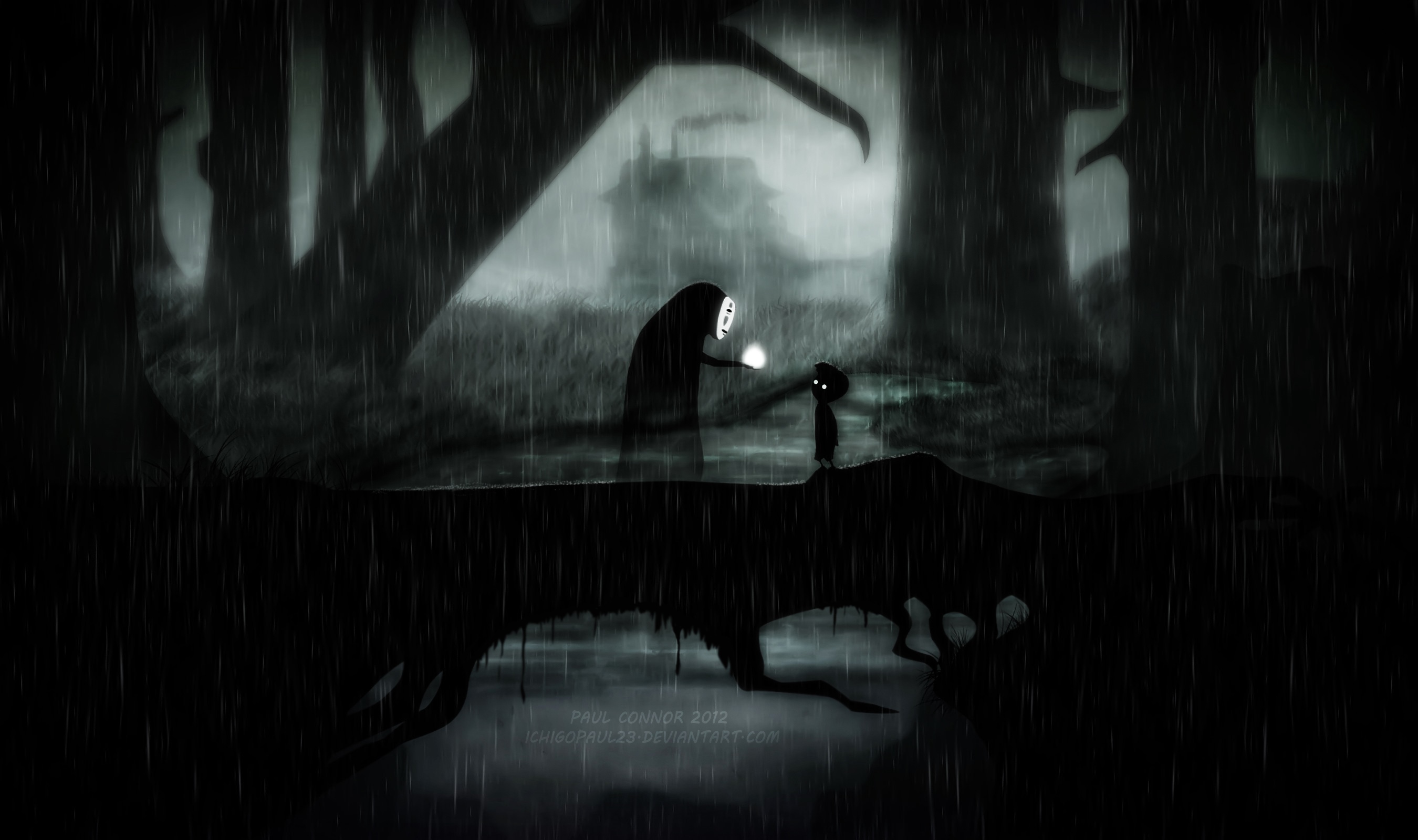 No-Face and Limbo character in the rain HD Wallpaper